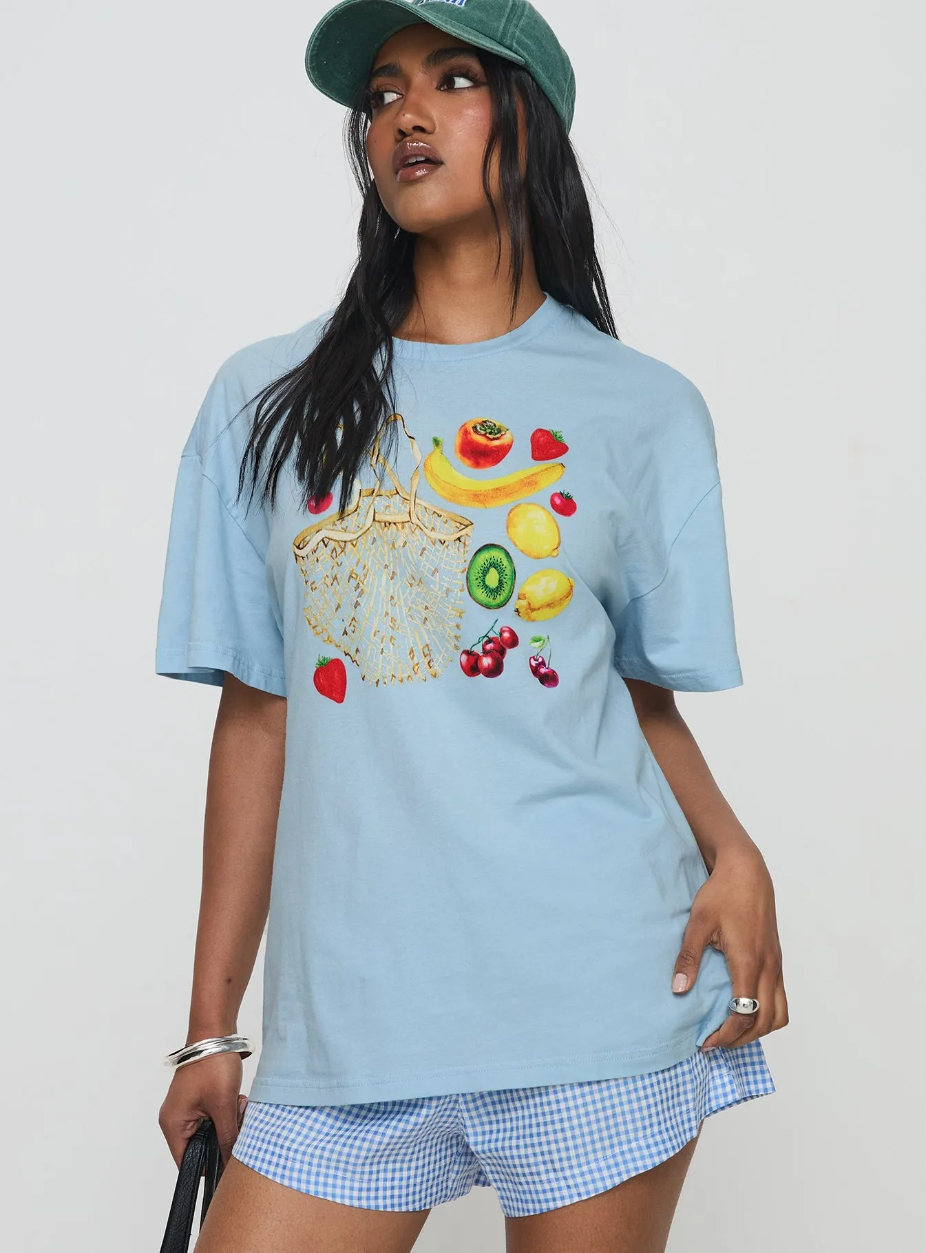 brandable Grocery Run Oversized Graphic Tee Blue