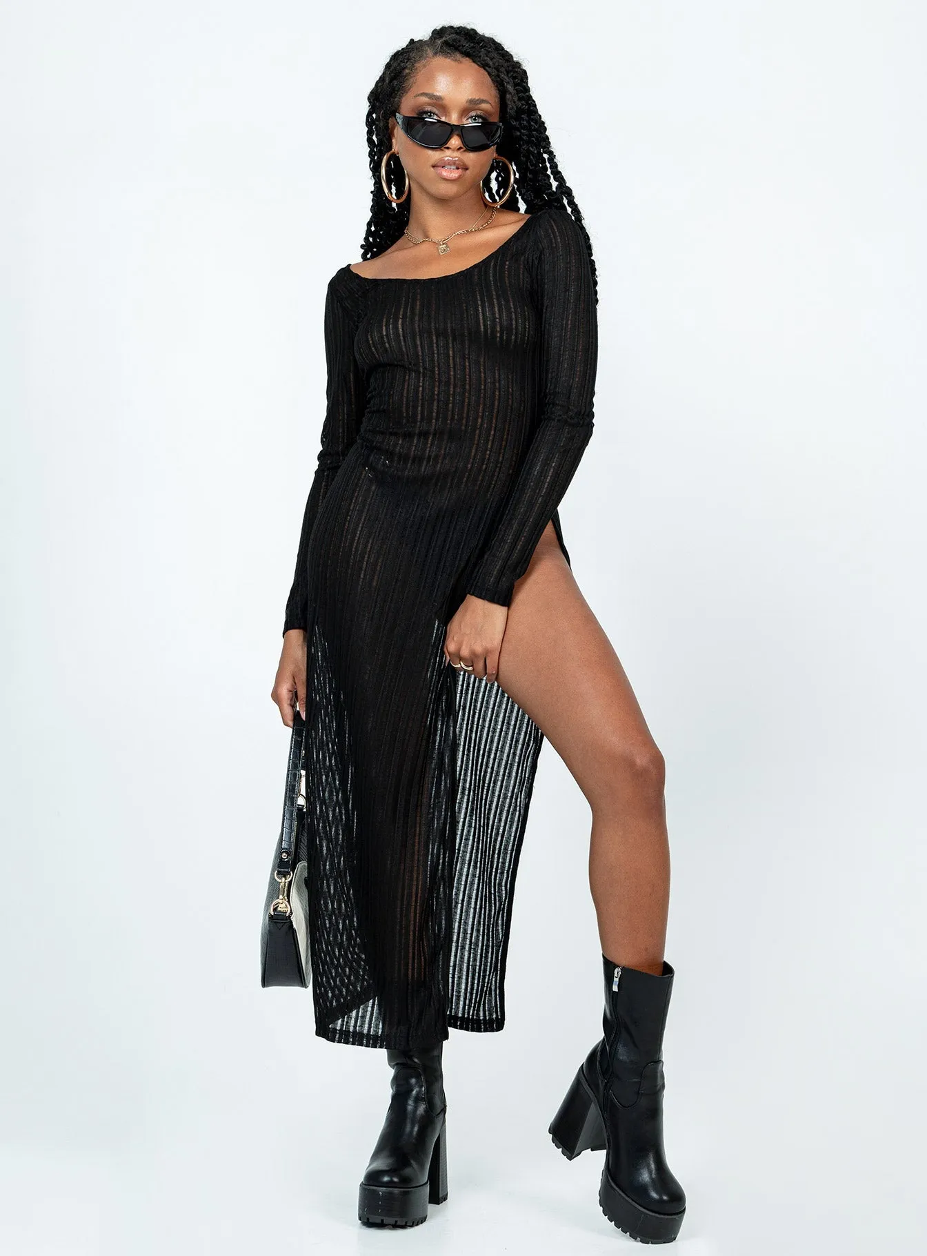 Coltan Long Sleeve Maxi Dress Black Minimal Curve