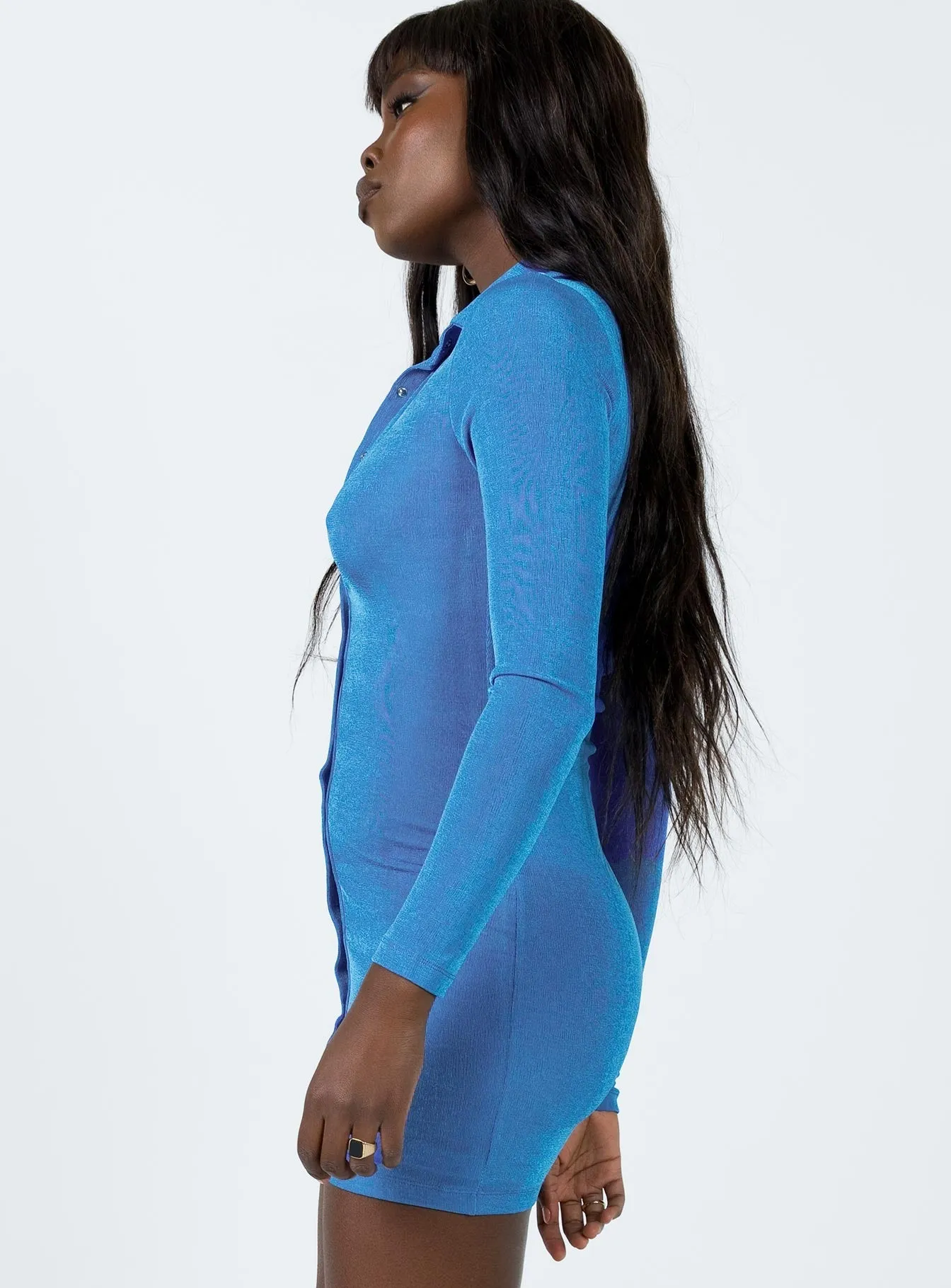 Comfy Layers Effortless Layer Wear Elody Long Sleeve Mini Dress Blue