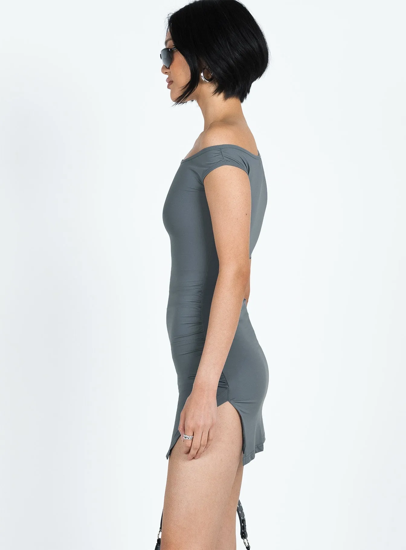 Soft fabric piece Ragan One Shoulder Mini Dress Grey