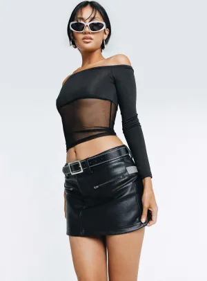 Bazley Faux Leather Mini Skirt Layered Design Crochet Style
