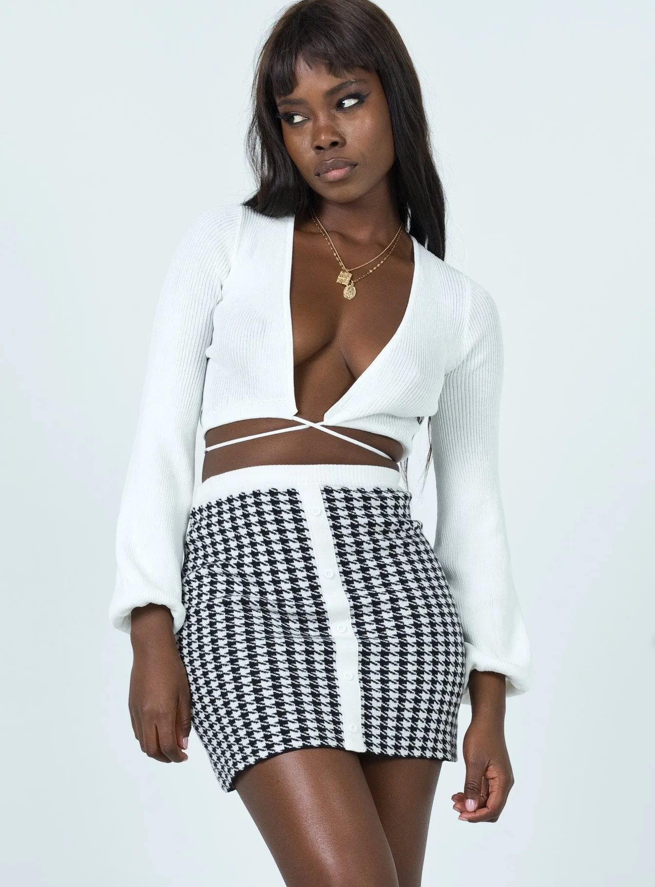 Carla Knit Mini Skirt Black Two Tone Trim flared silhouette