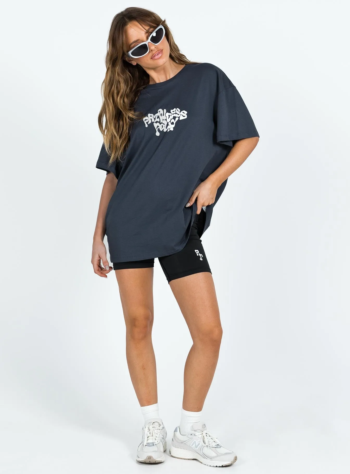 Stretch Fit Design Abrasion Resistant Fabric Princess Polly Oversized Tee Squiggle Text Charcoal