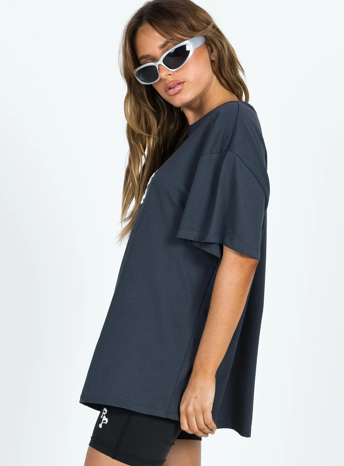 Princess Polly Oversized Tee Squiggle Text Charcoal Low carbon footprint Active Comfort Wear