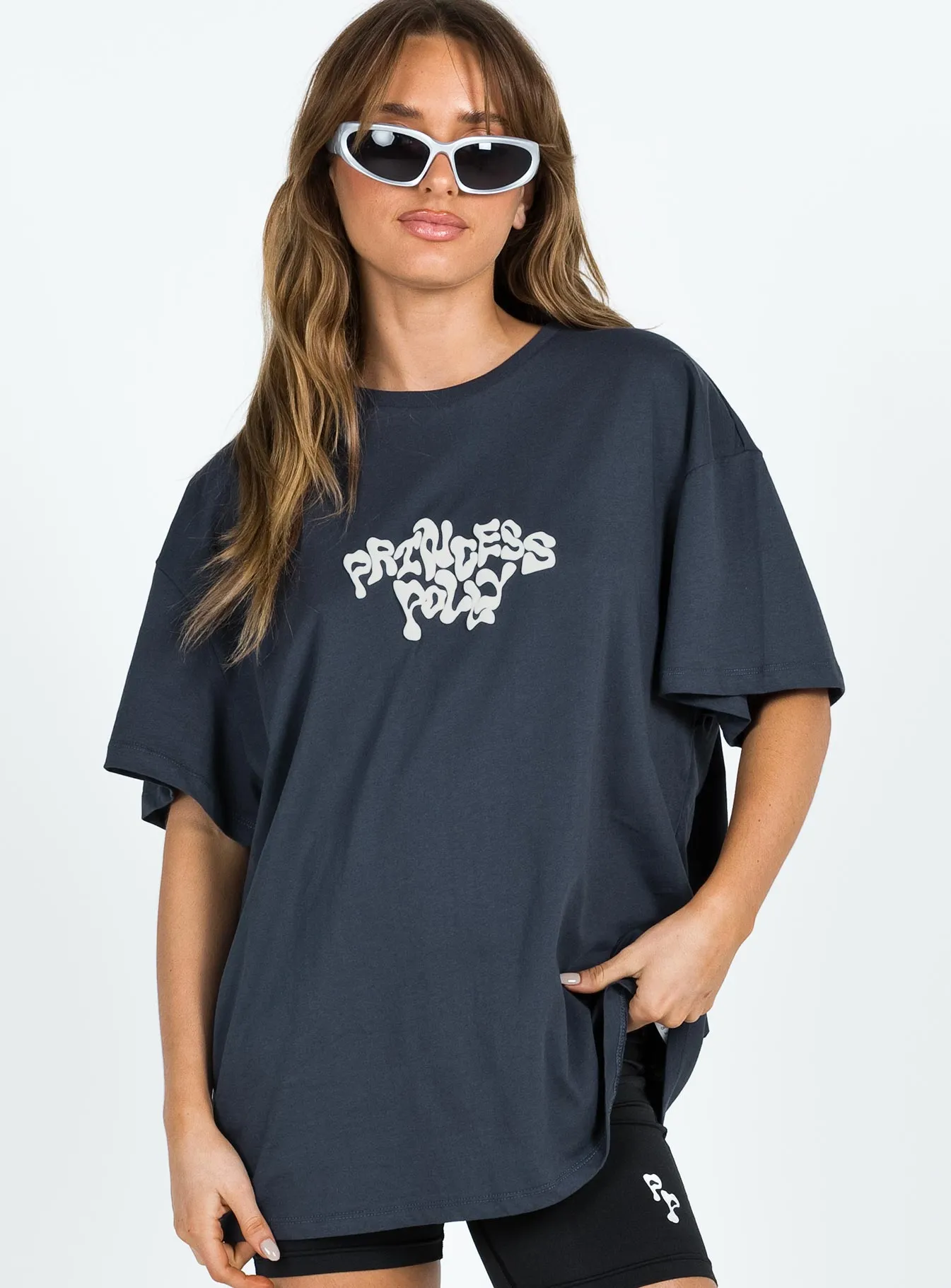 Loose Fit Non Irritating Tags Princess Polly Oversized Tee Squiggle Text Charcoal