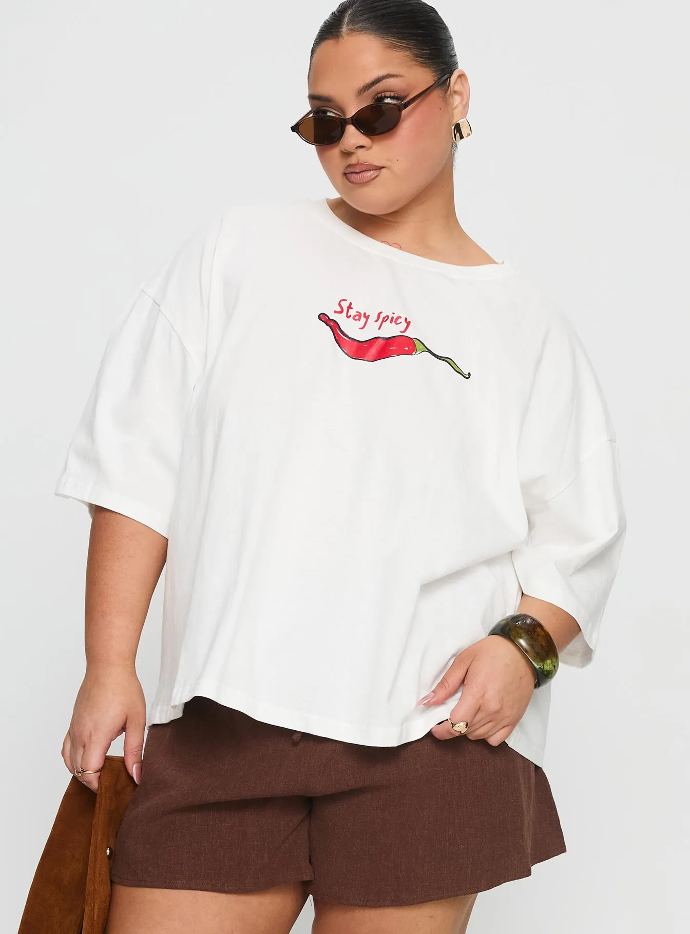 Stay Spicy Graphic Top White Curve Street Smart Classic Wearable