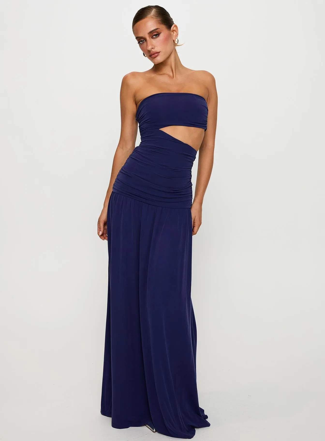 Nordic Plain Chic Energy Grandeur Strapless Maxi Dress Navy