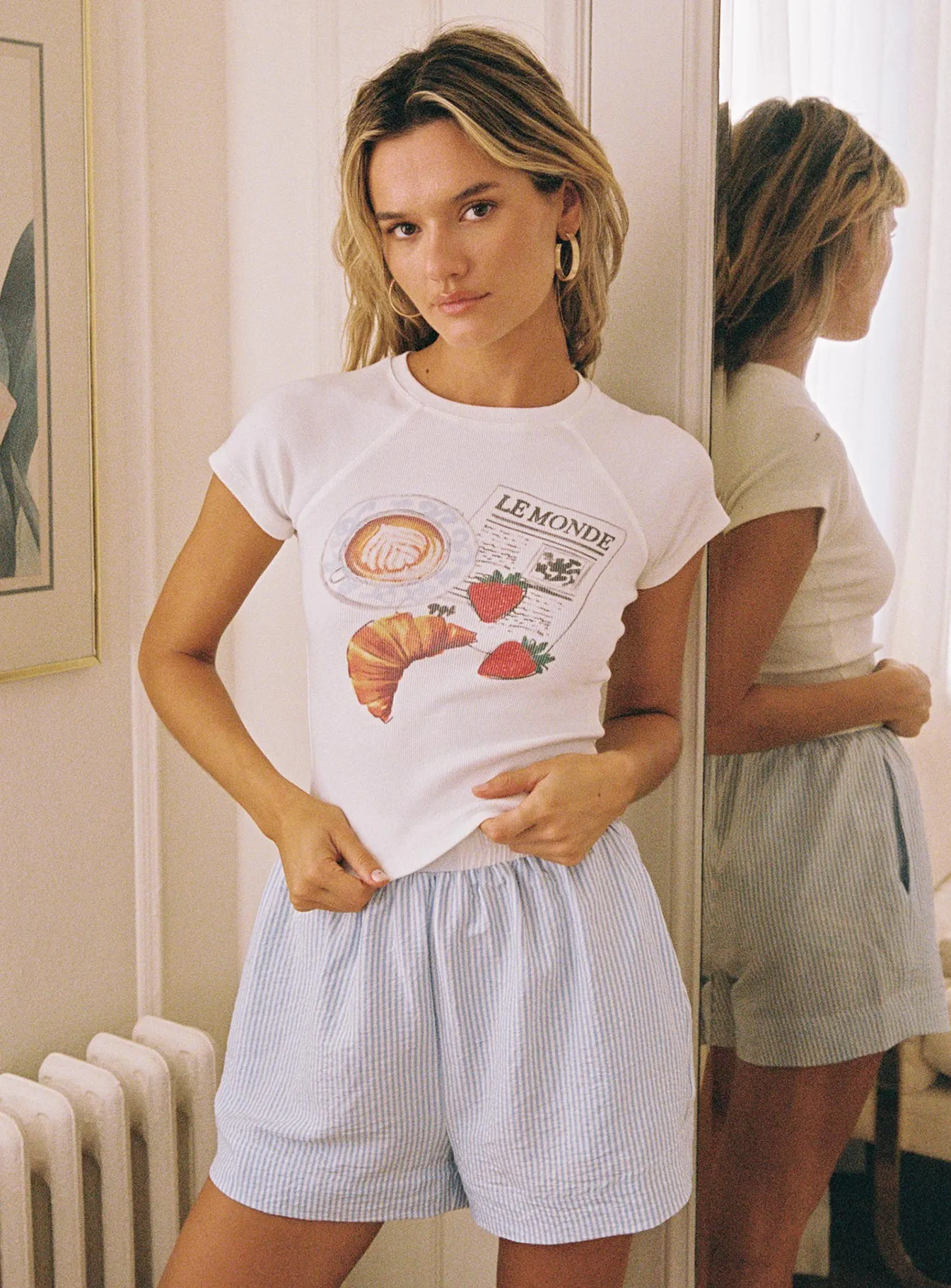 Breakfast Buffet Sleep Tee White Slim fit sleekness Minimal Comfort