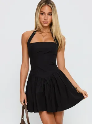 Sleek and Flattering Open Design Starwoman Halter Mini Dress Black