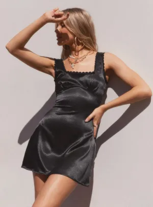 Berlin Satin Mini Dress Black Soft Hue