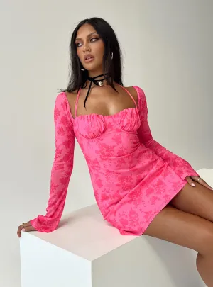 Dyer Sheer Sleeve Mini Dress Pink Floral Fashionable Look