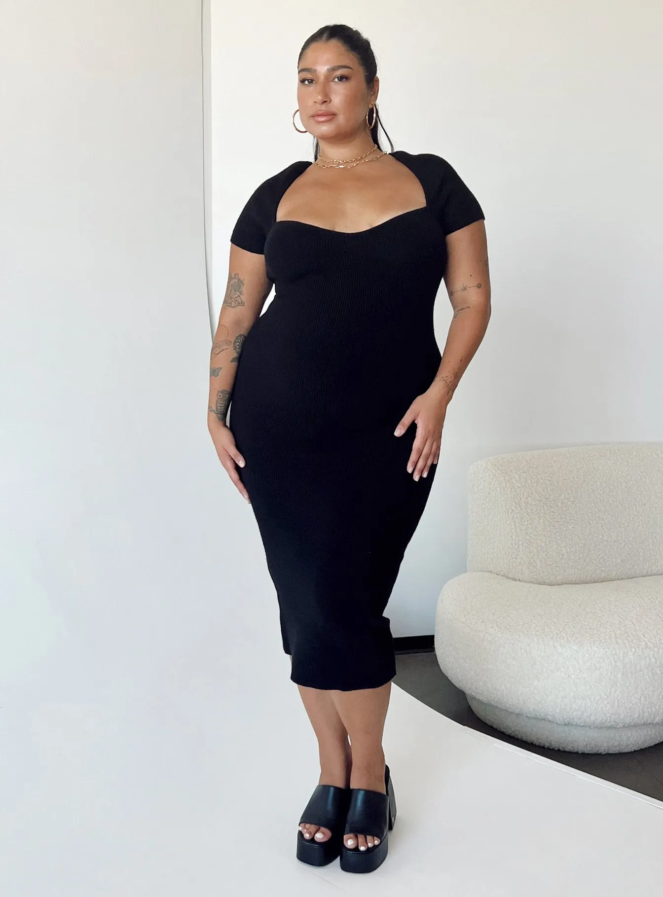 Effortless Tailoring Pure Fabric Ellisen Midi Dress Black Curve