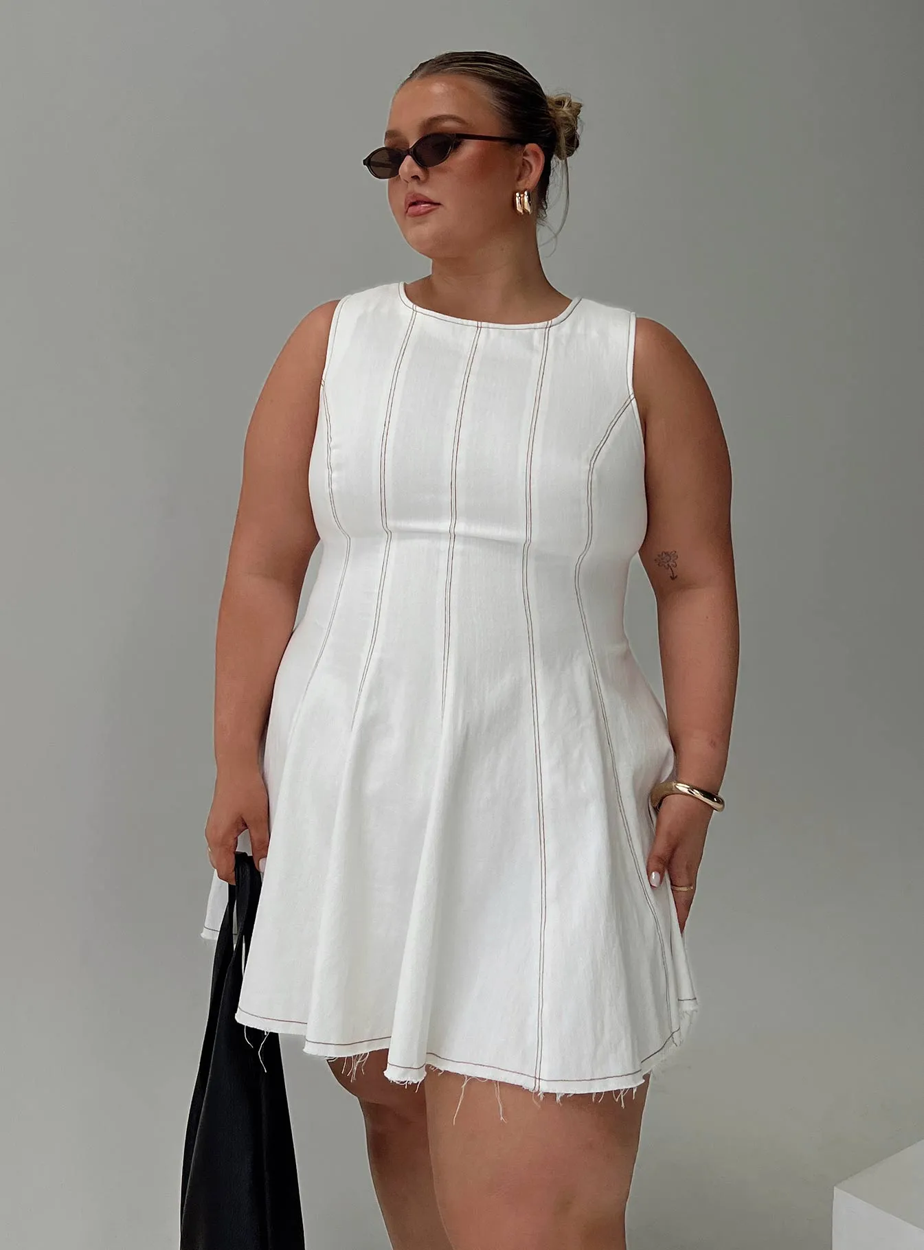 Trendy Silhouette Cozy Drape Composure Pleat Mini Dress White Curve