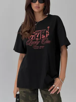 Big Winner Oversized Graphic Tee Black Lightweight Fabric Lightweight Layer