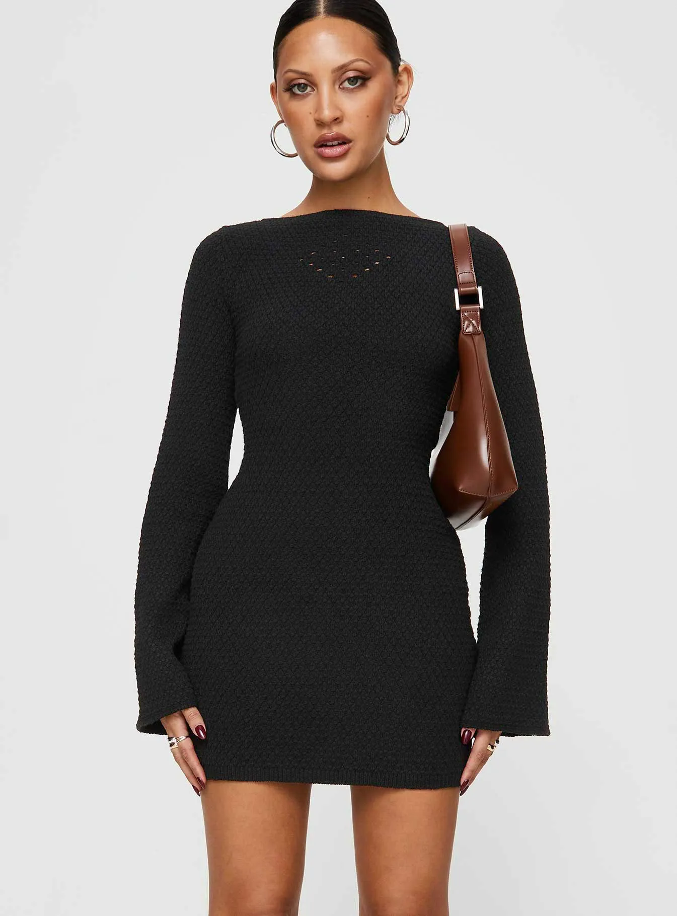 Layering Piece Edgy Look Malcalm Long Sleeve Mini Dress Black