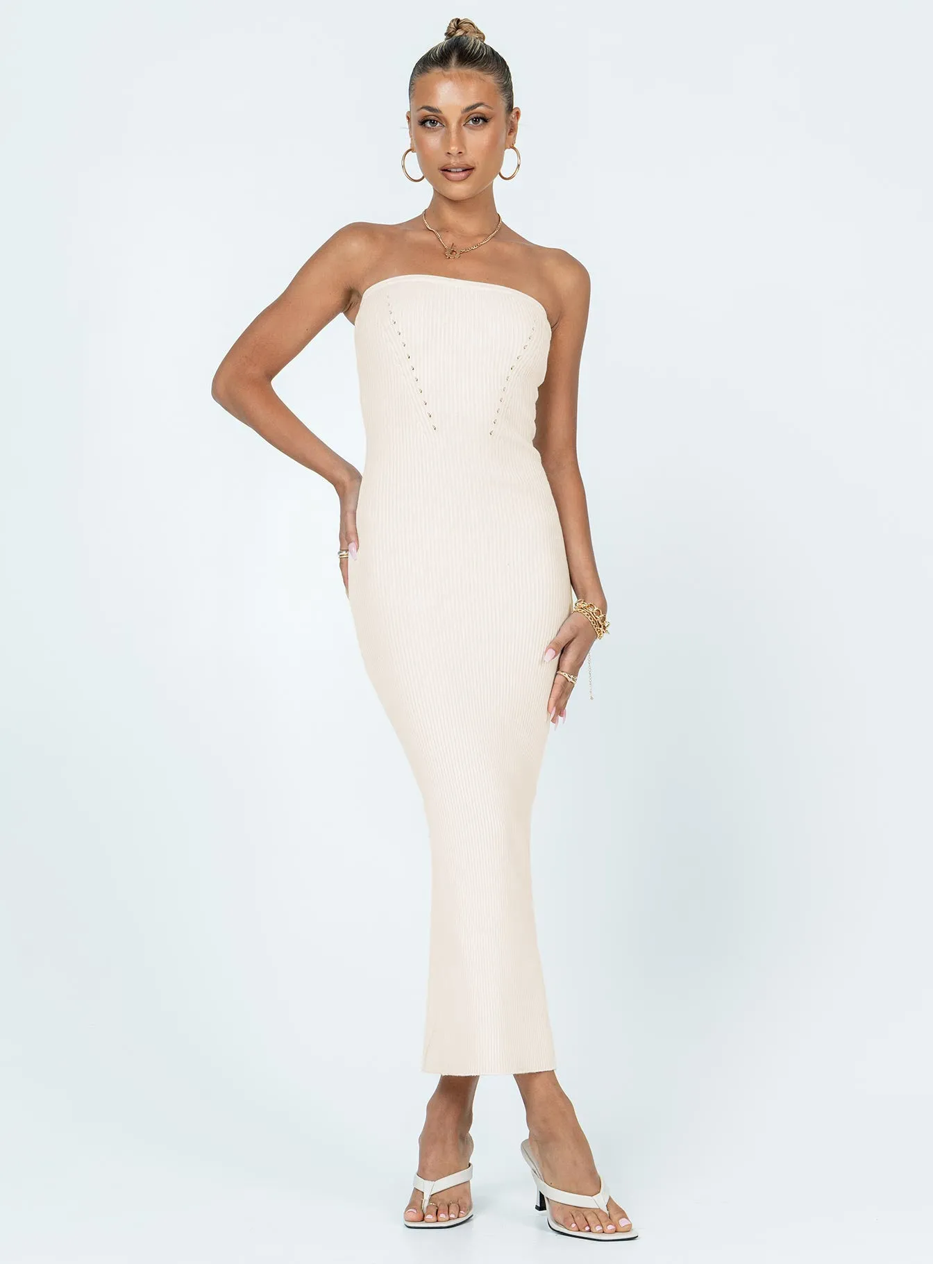 Formal Style Spring Mood Jayan Strapless Midi Dress White