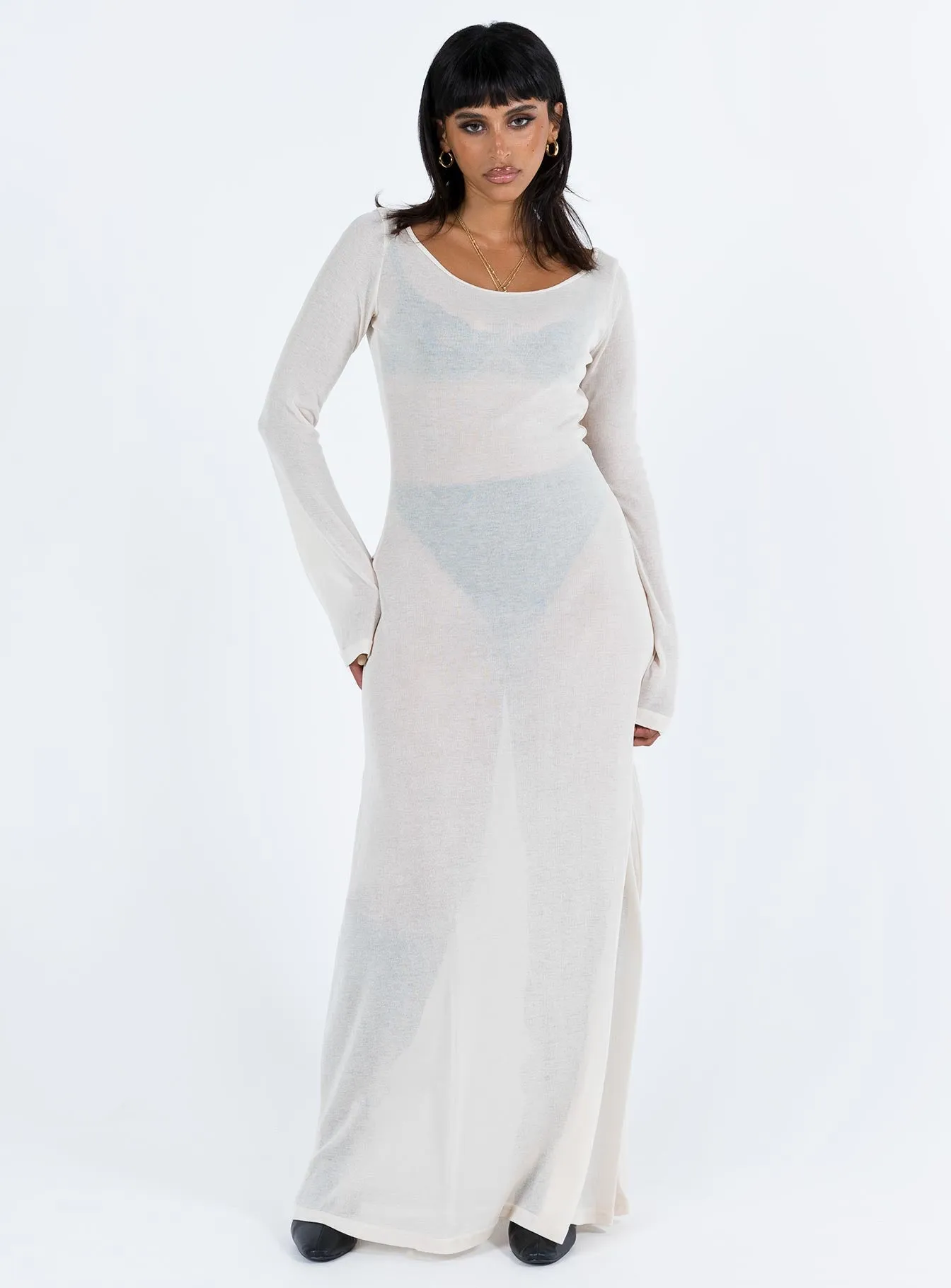 Sarelle Low Back Knit Maxi Dress Beige Cocktail-Party NonIrritatingLining