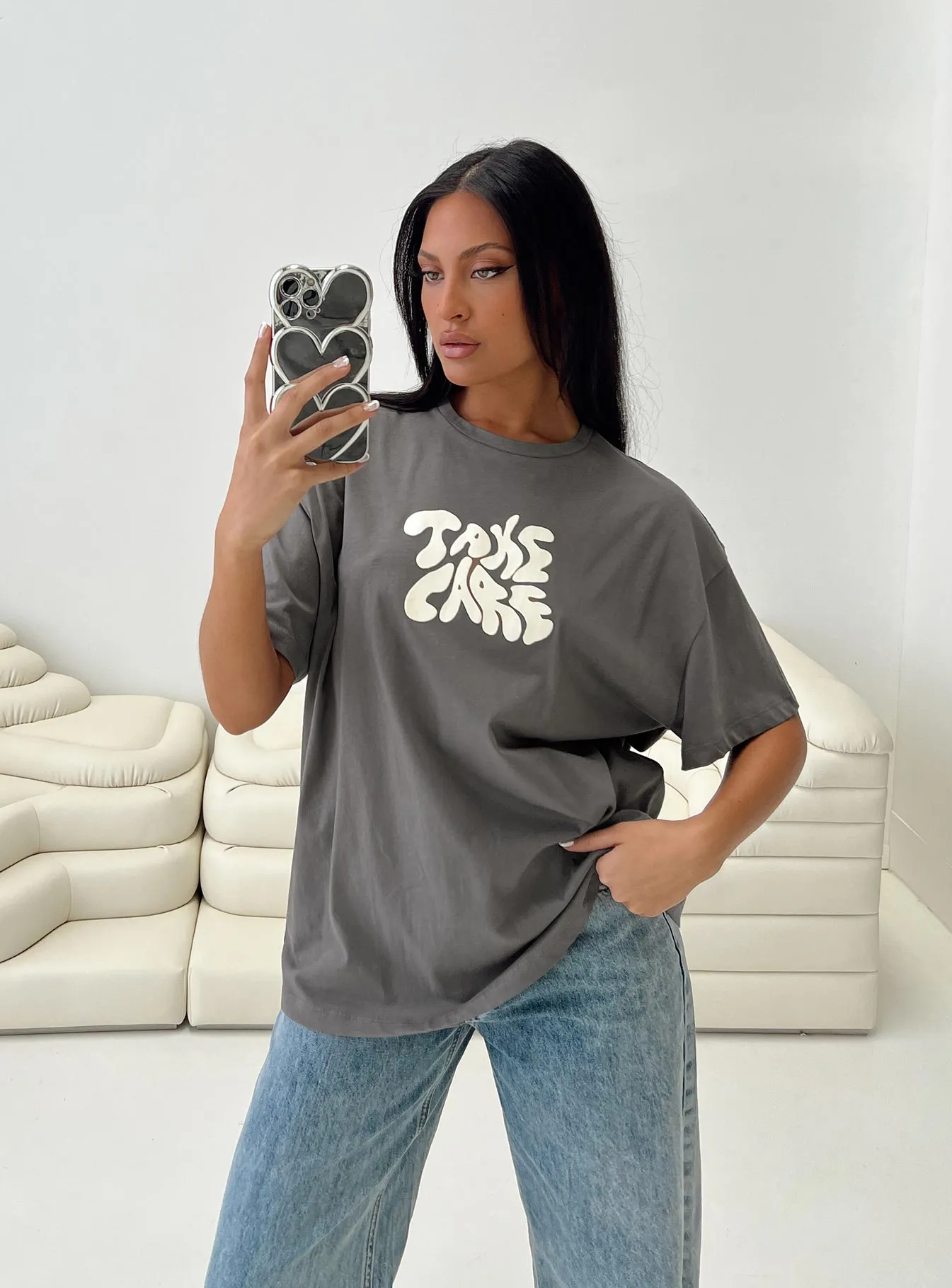 Take Care Oversized Tee Grey Flexible Comfort