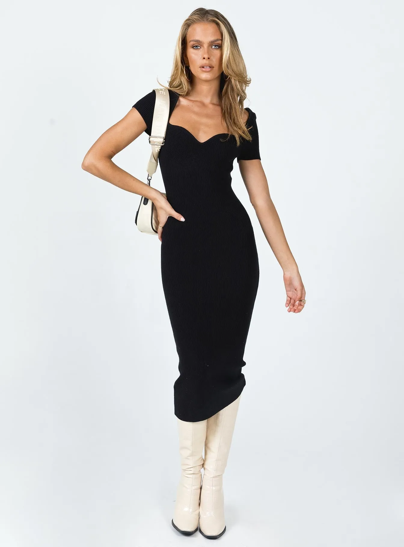 Shine Skin Feminine Layers Ellisen Midi Dress Black