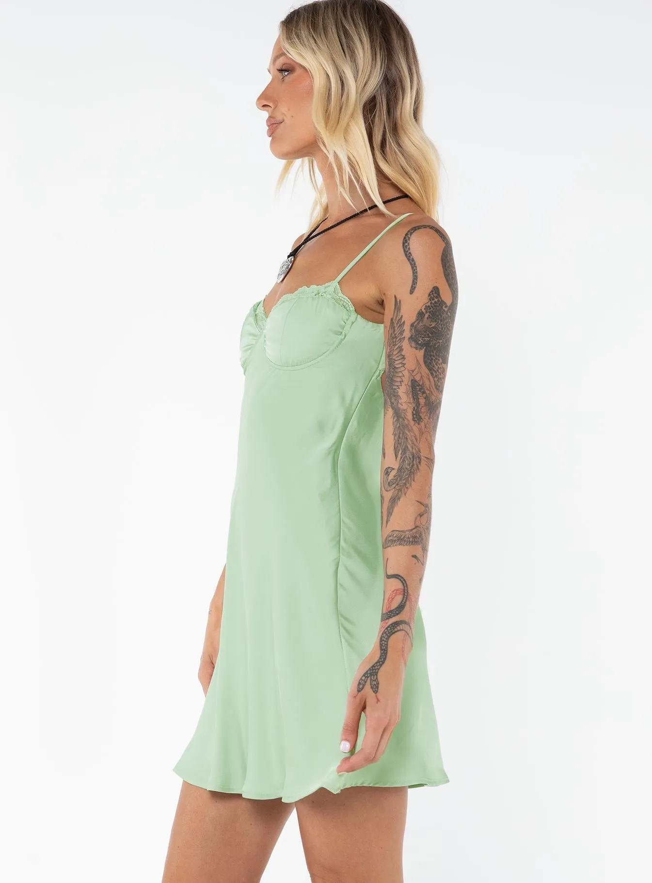 Statement-Buttons Moniz Mini Dress Sage Tall
