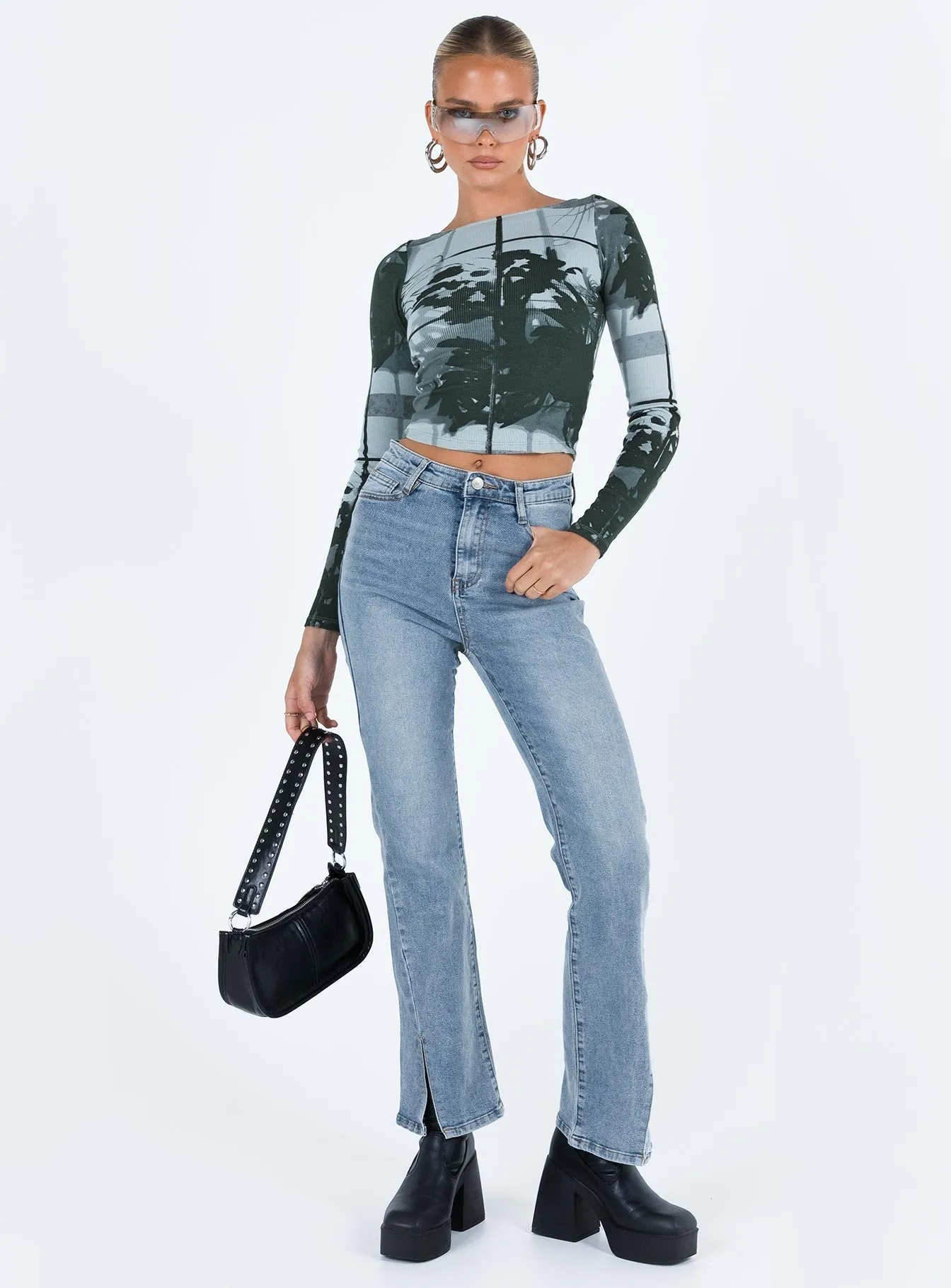 Keels Flare Denim Jeans Cozy Pullover