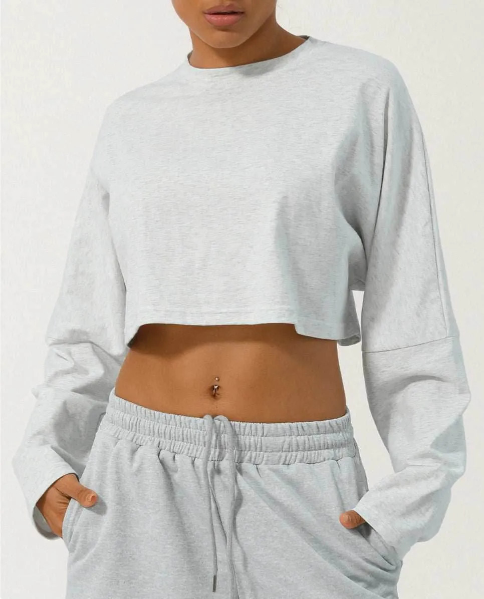 Mind Ease Long Sleeve Crop Athletic Sweatshirt T-Shirt
