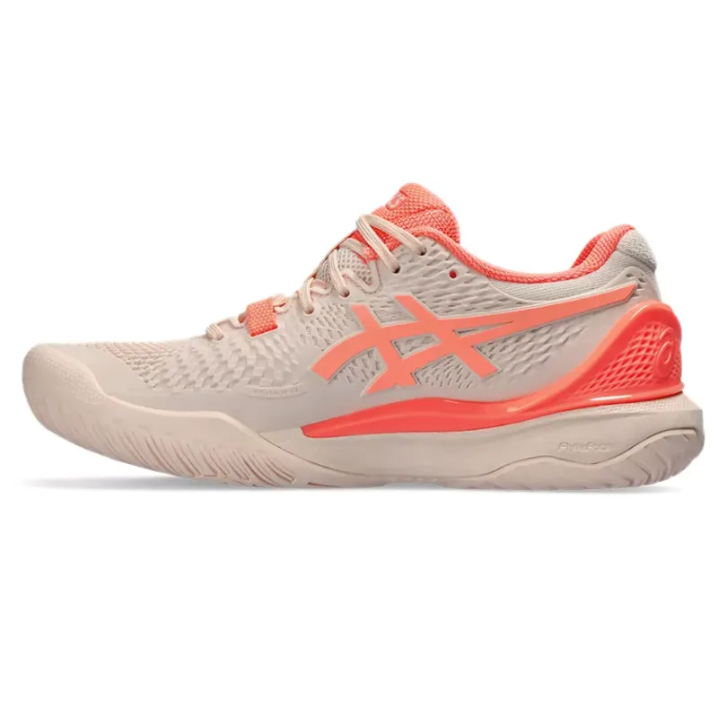 Impact Resistant Heel Pressure Distribution Asics Resolution 9 Women Tennis Shoes - Pear Pink/Sun Coral