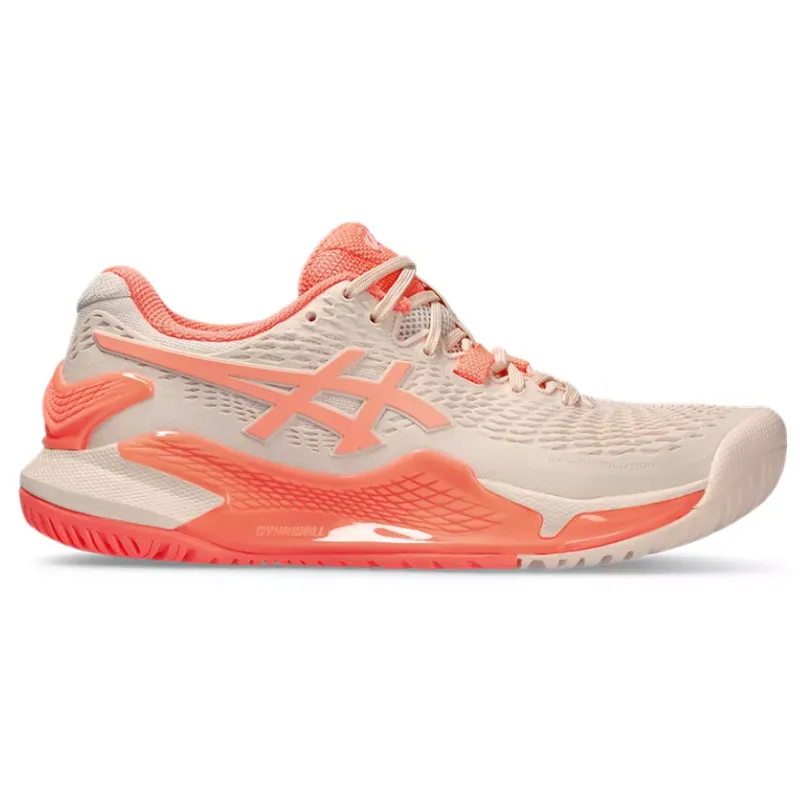 Ergonomic Shape Anatomically Shaped Footbed Asics Resolution 9 Women Tennis Shoes - Pear Pink/Sun Coral