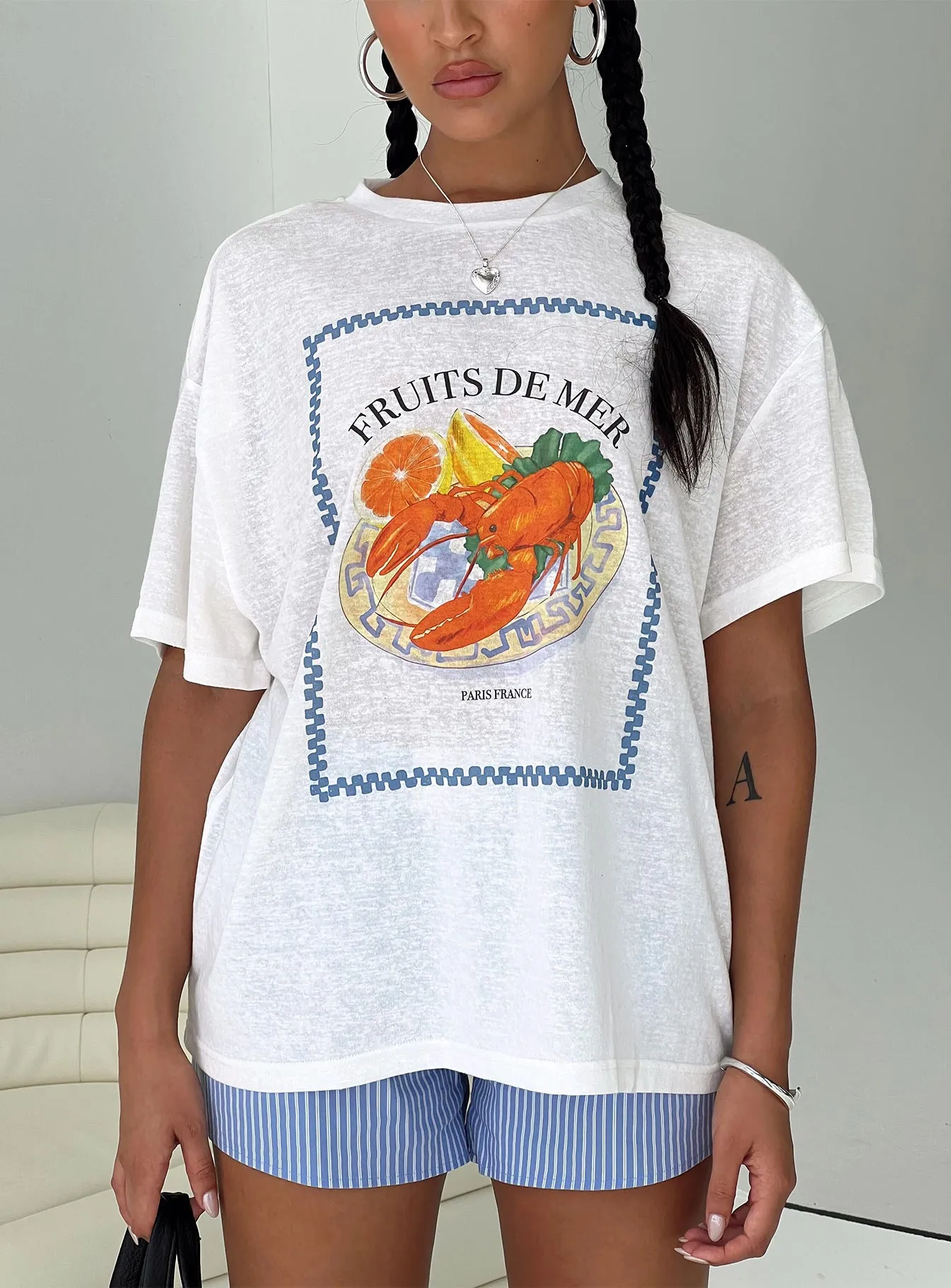 Larry Lobster Oversized Tee White Casual Essentials
