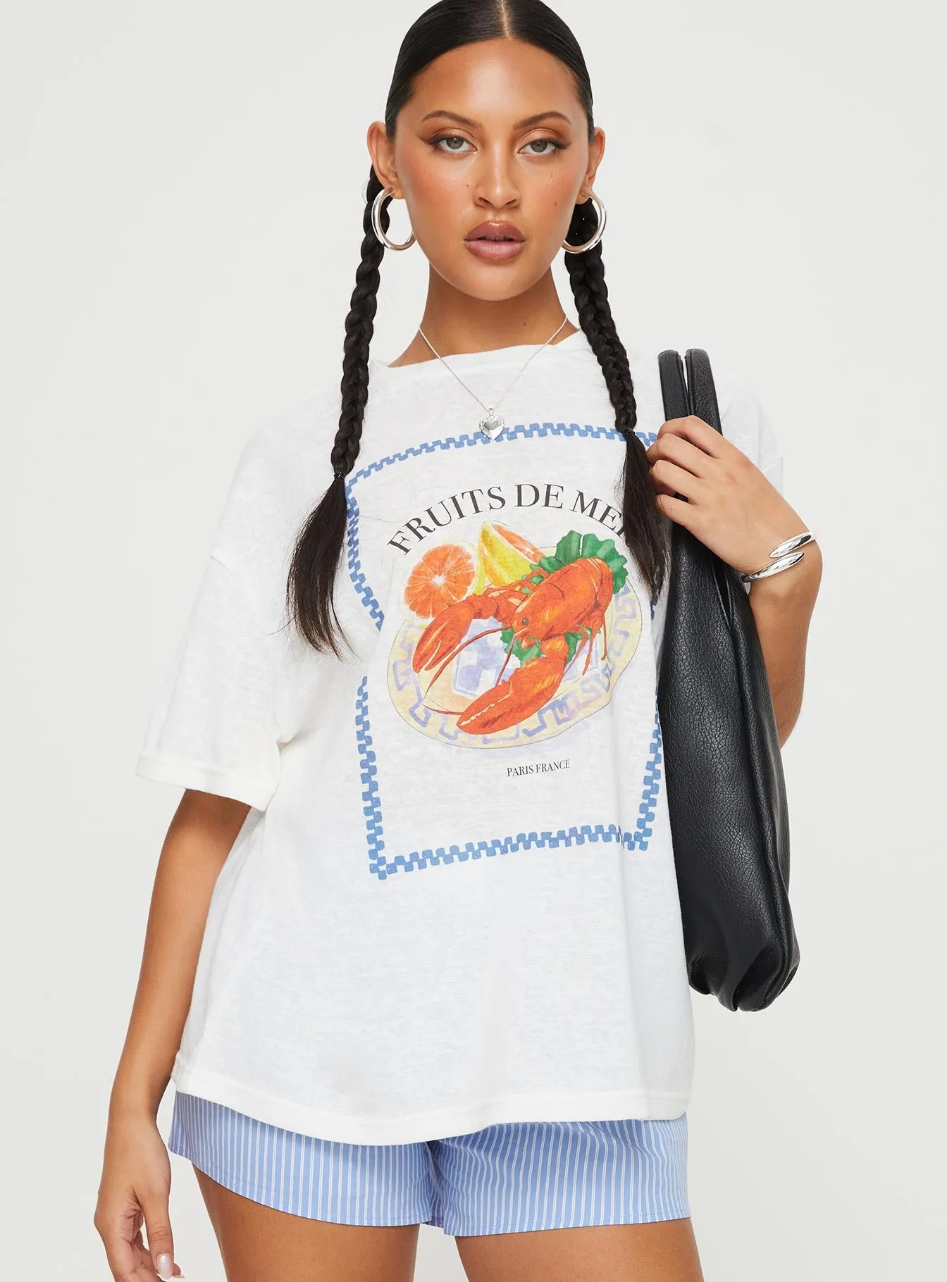 Trendy Vibes Wear Abstract print Larry Lobster Oversized Tee White