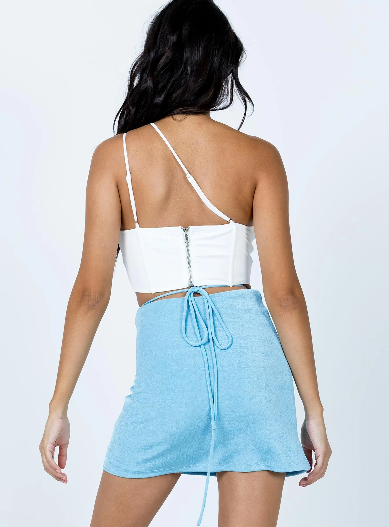 Maisie Mini Skirt Blue Shirred Back A line