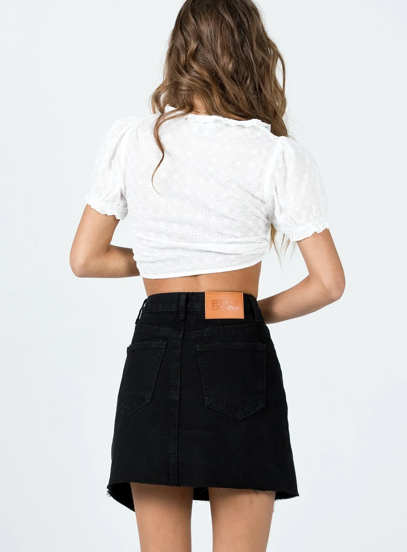 Fold Over Detail Banksia Denim Mini Skirt Black