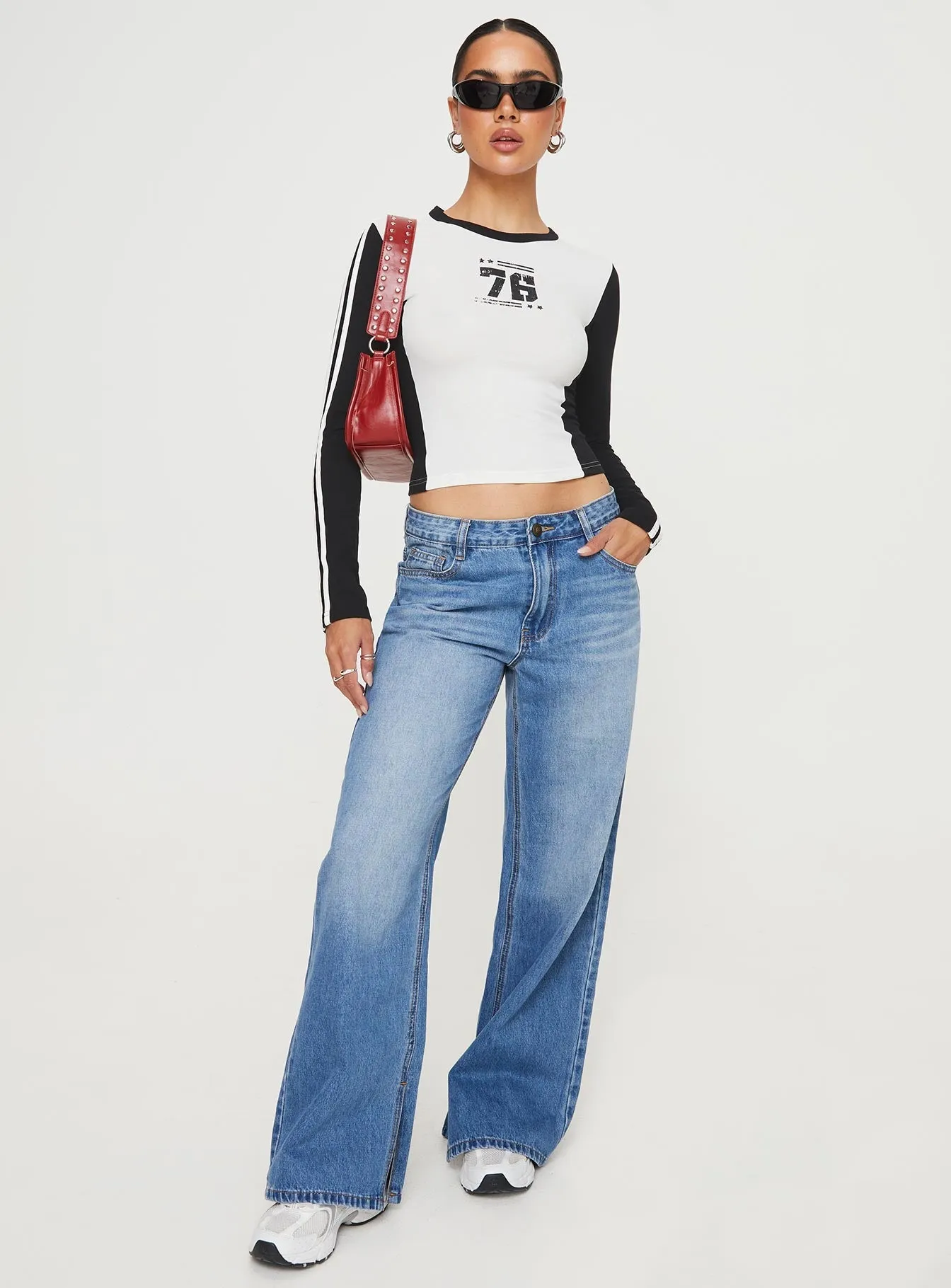 Letina Long Sleeve Top Black / White Comfortable Shape Perfect Style