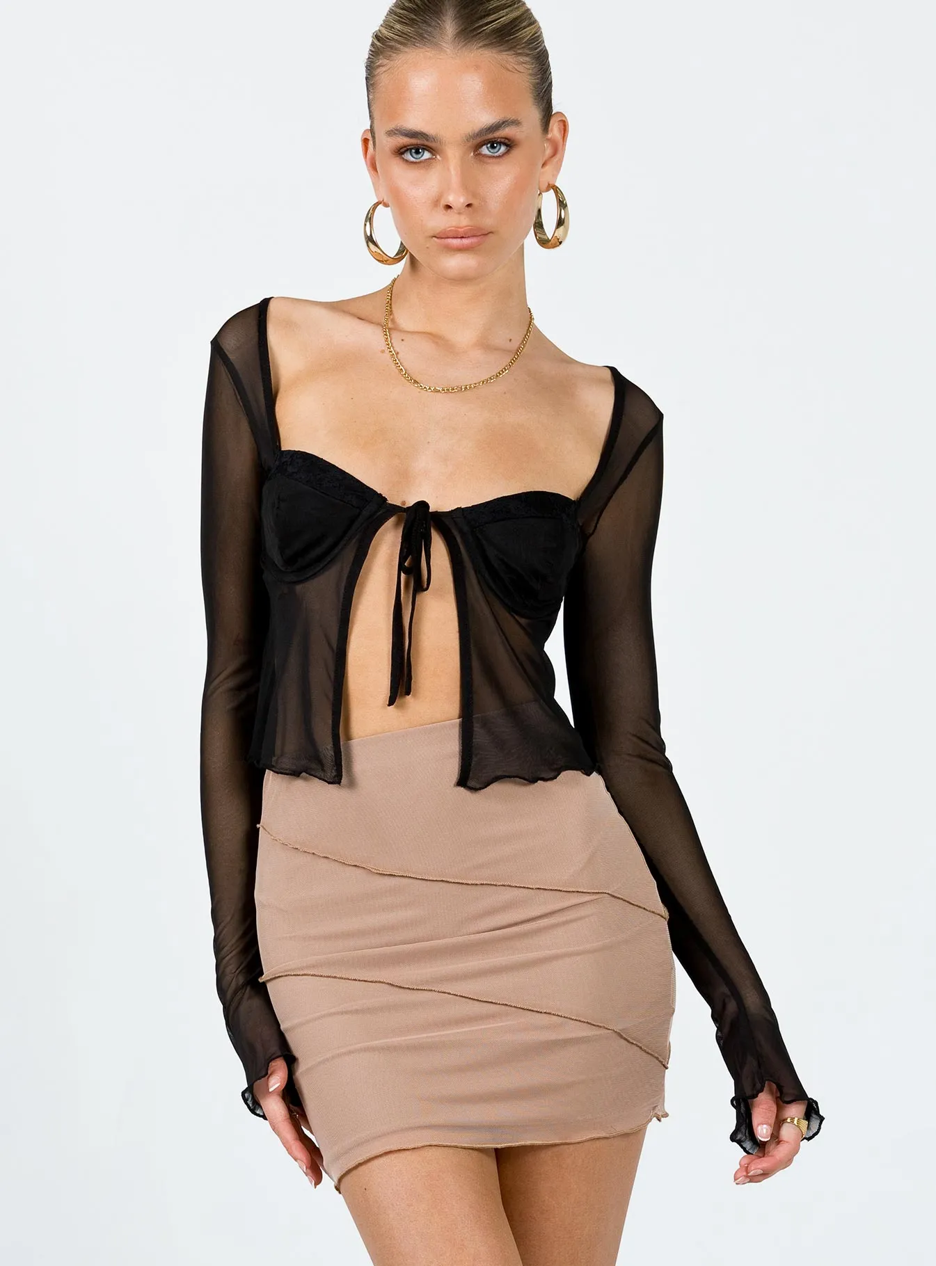 Oscar Mesh Mini Skirt Beige Soft Styling