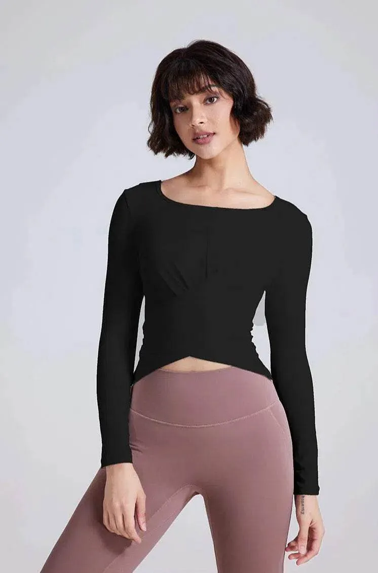 Casual Bottoms FadeResistantColors Cross Button Slim Yoga Long Sleeve T-Shirt