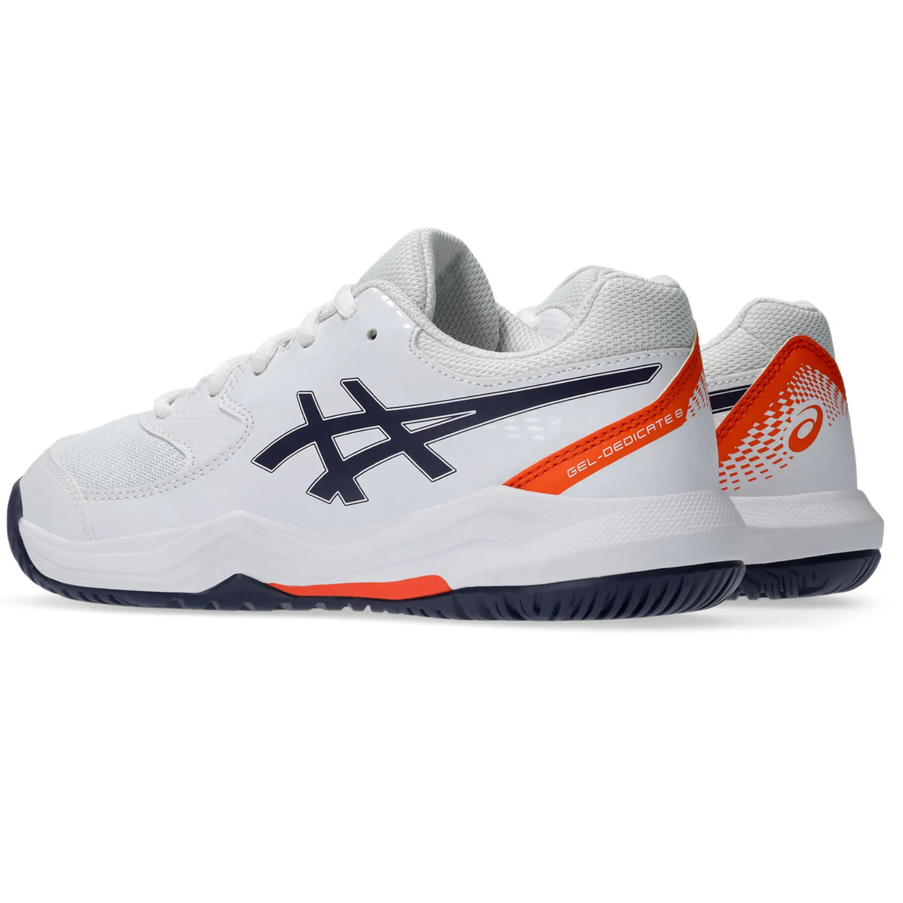 Asics Gel-Dedicate 8 GS Kids Tennis Shoes - White/Indigo Fog Trail Style Anti Slip Tread Pattern