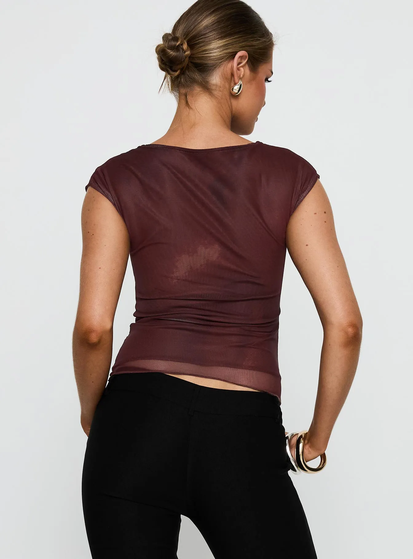 Nova Top Brown Embroidered High Density Knit