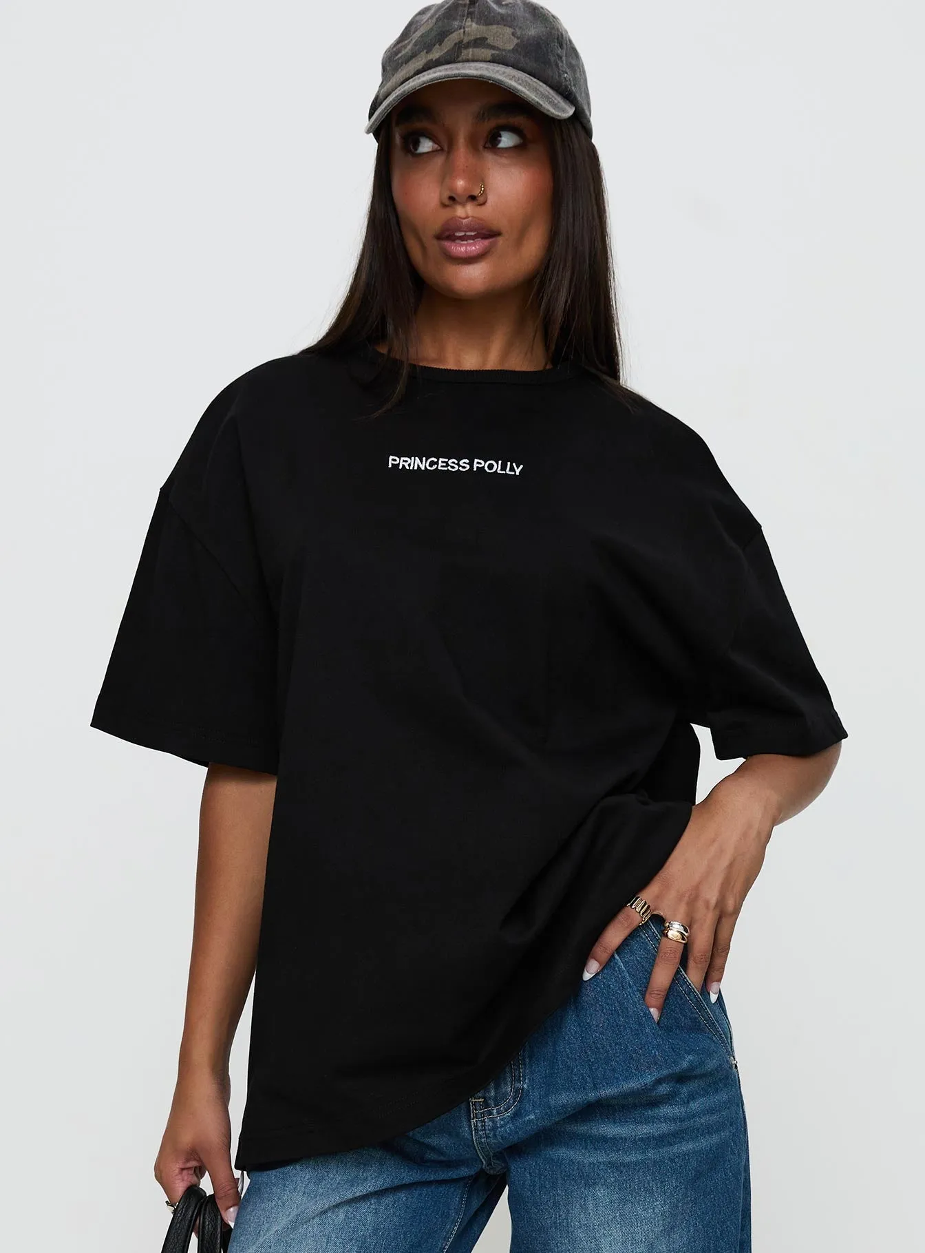 Power Play Active Oversized Tee Black Crew Neck Design AdvancedMoistureManagement