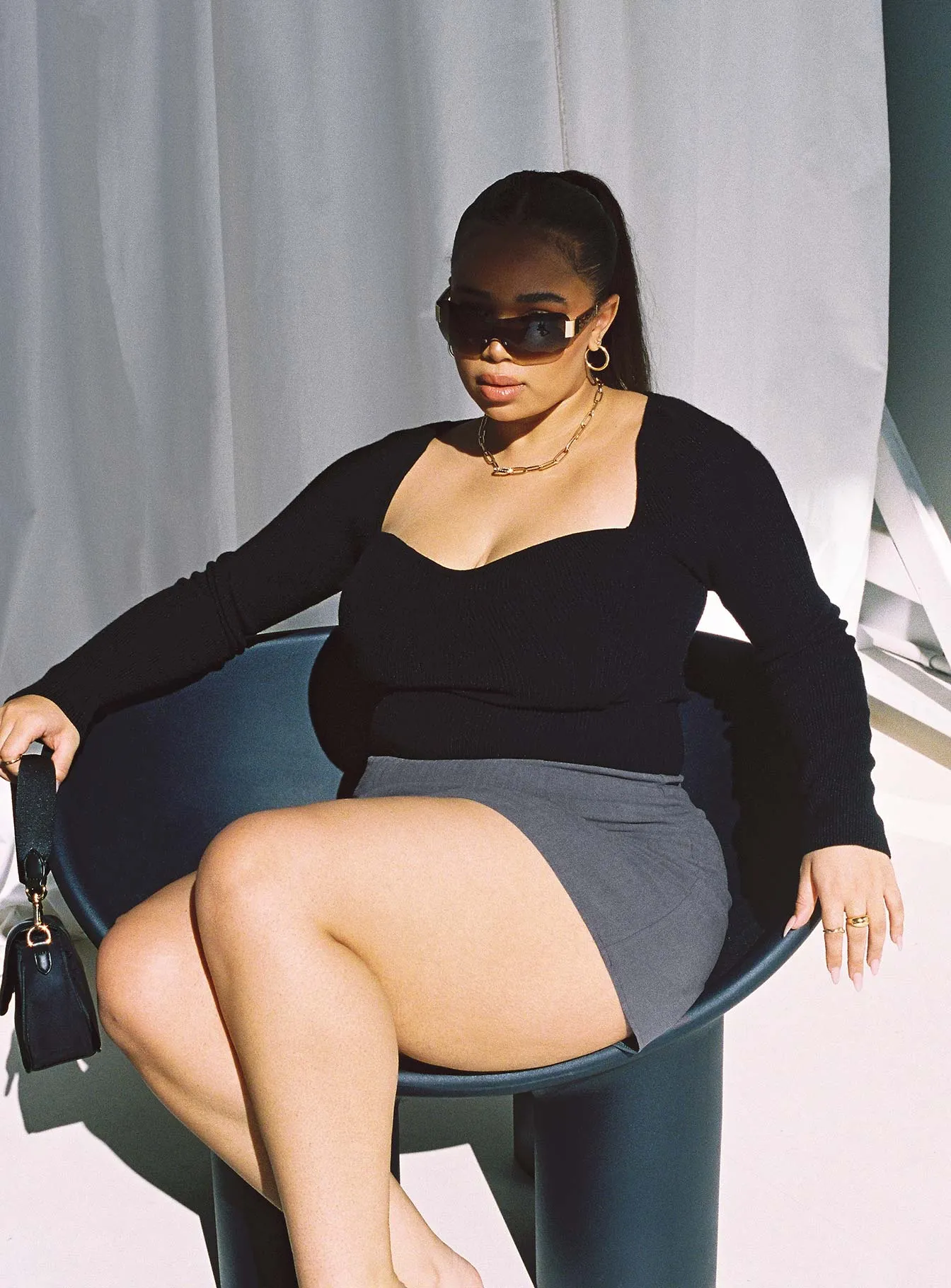 Selby Mini Skirt Grey Curve Photoshoot Ready Smart Fit