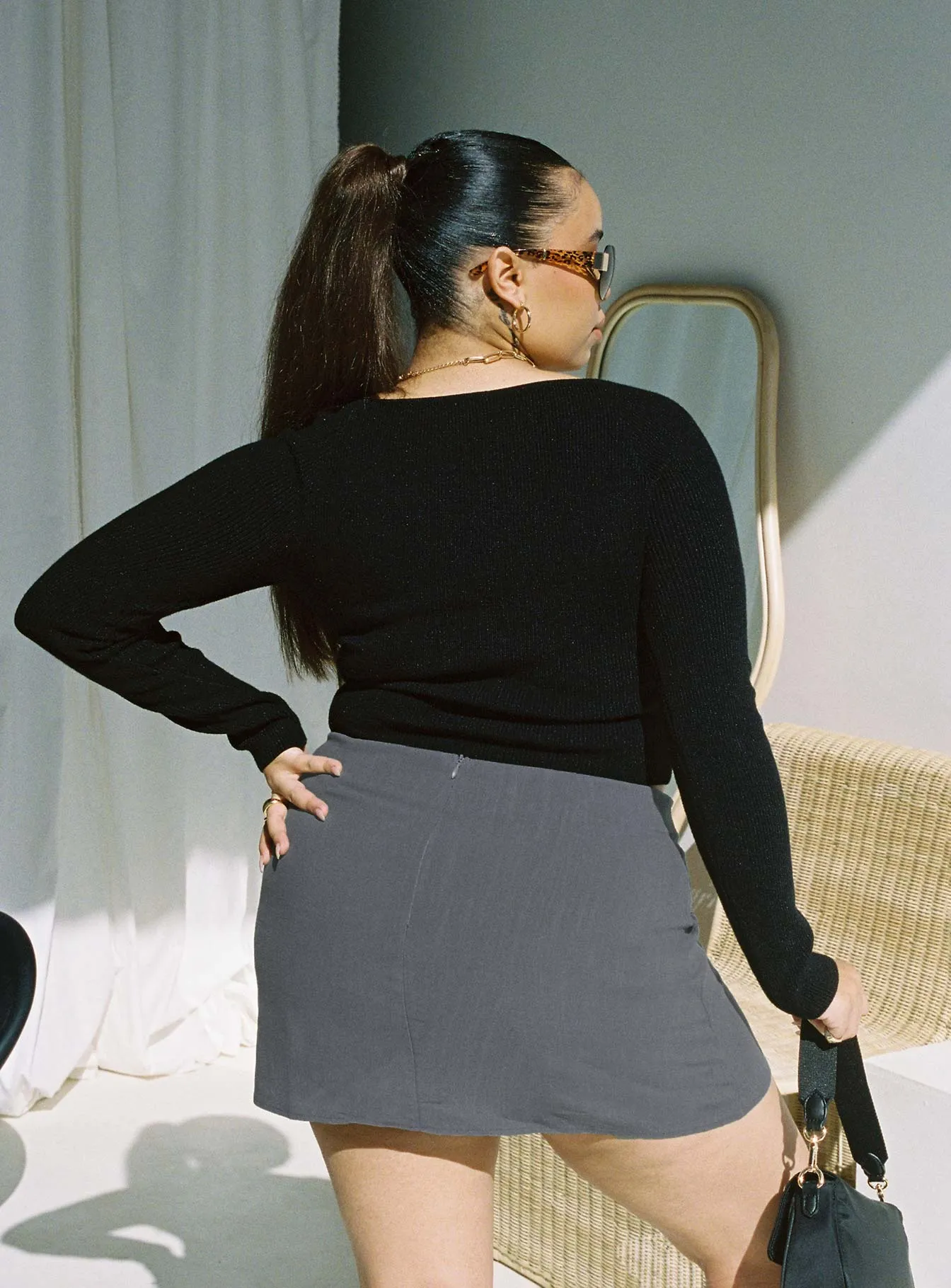 Semi Sheer Selby Mini Skirt Grey Curve
