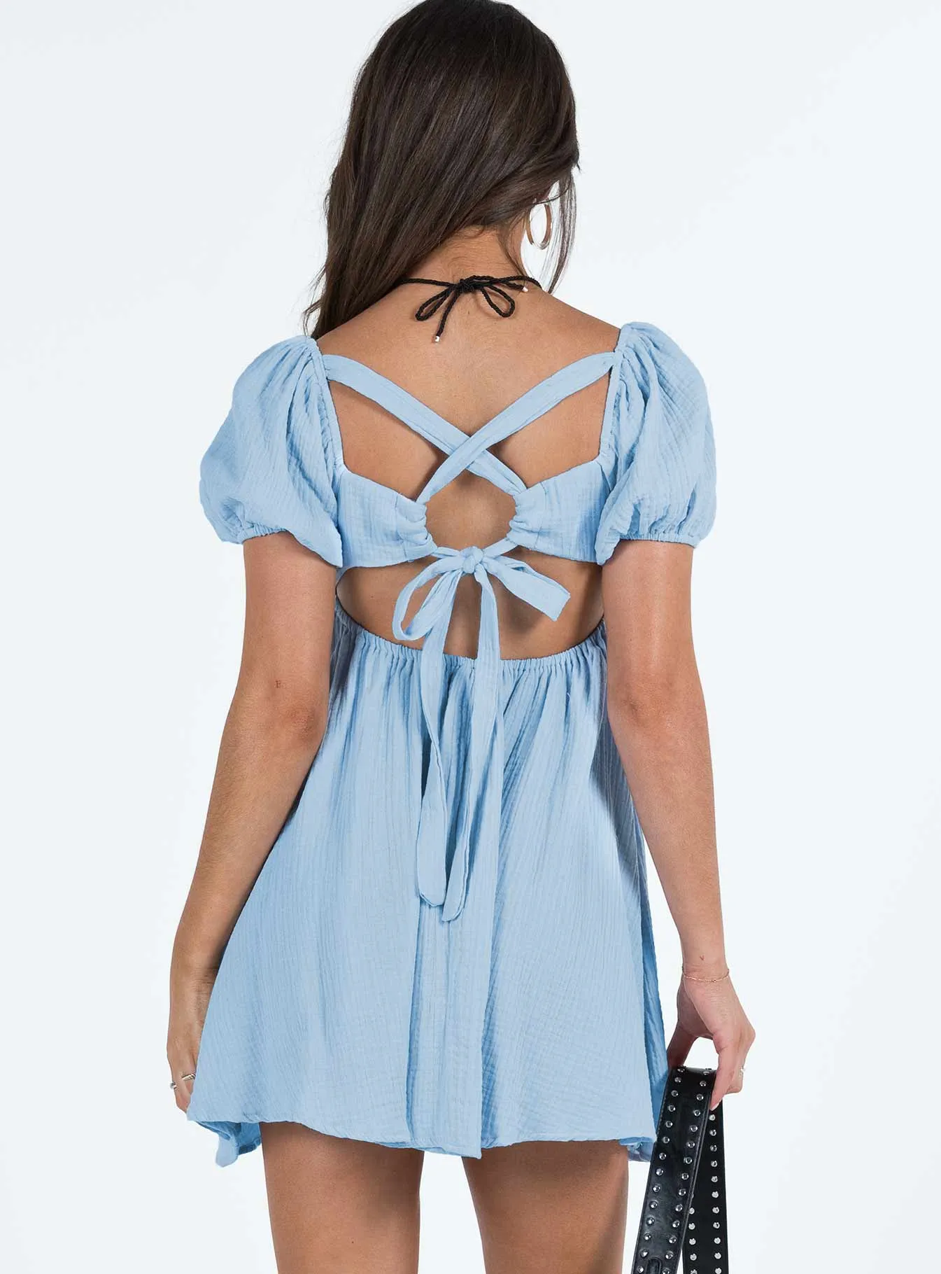 Let's Dance Mini Dress Blue Gathered Skirt Bloom Zone