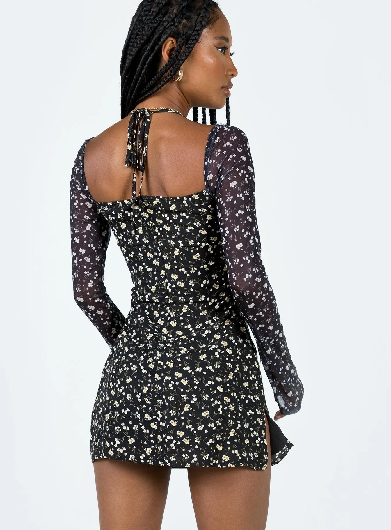 Dyer Sheer Sleeve Mini Dress Black Floral Soft Harmony Refined Presence