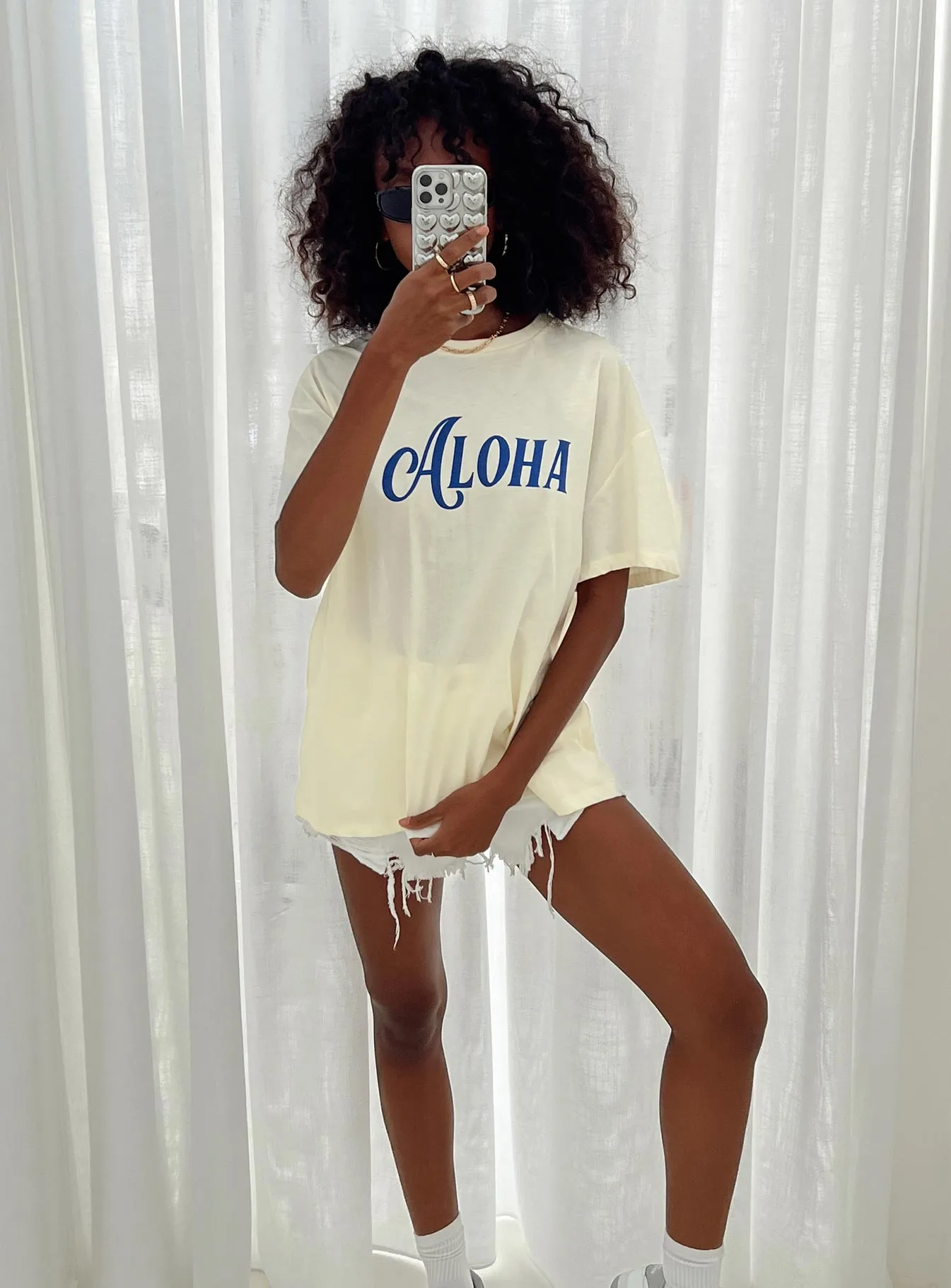 AntiPilling Treatment Sporty Appeal Aloha Oversized Tee Ivory