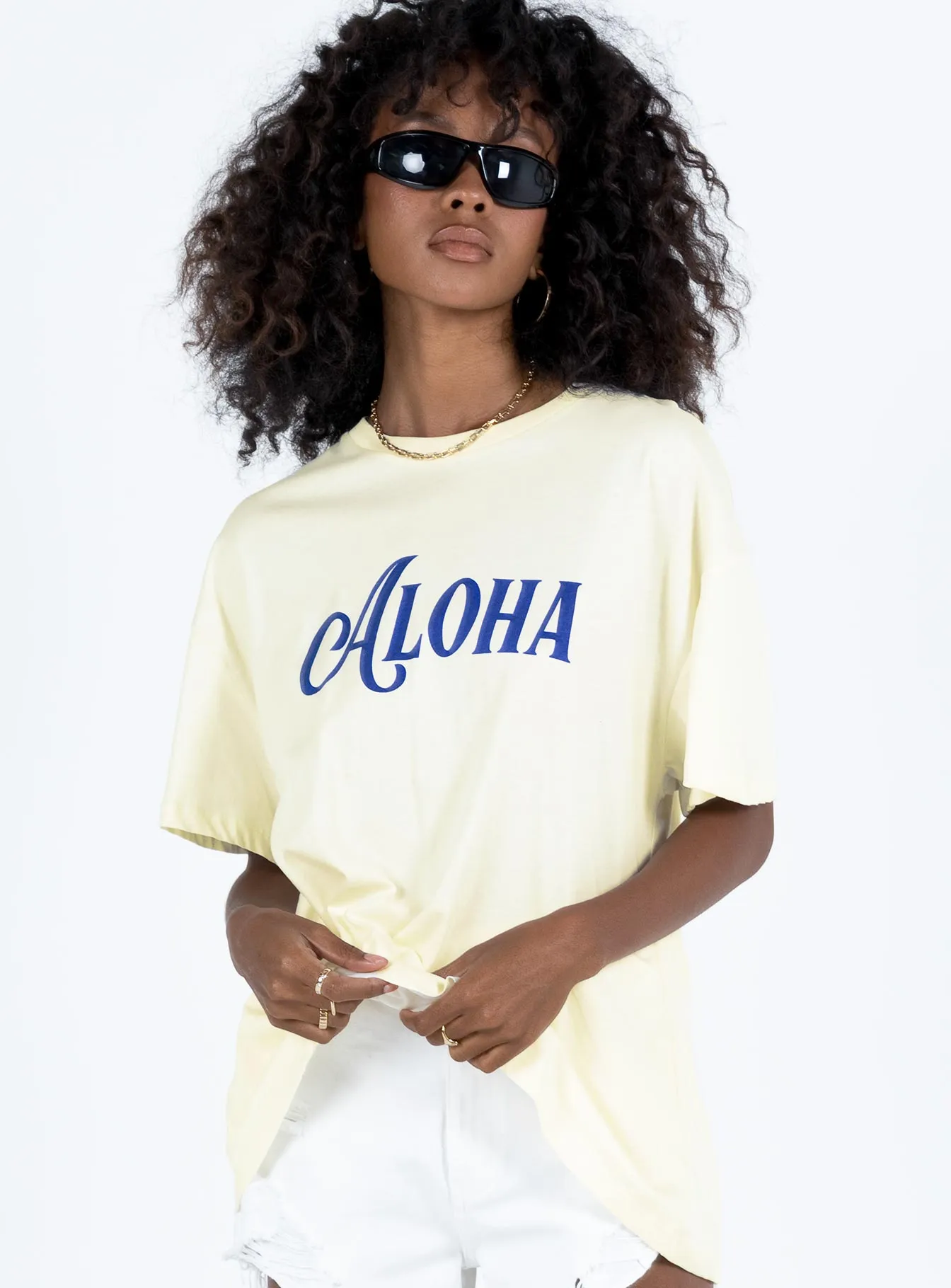 sequined details Aloha Oversized Tee Ivory