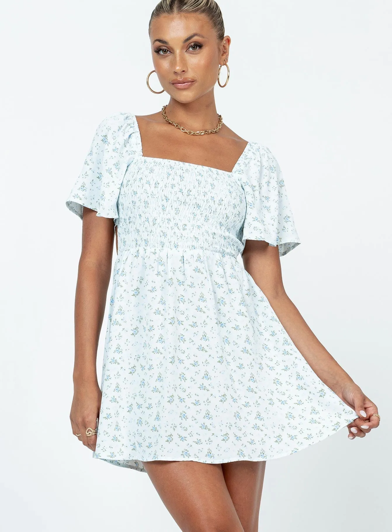Summer Nights Mini Dress Blue Floral Effortless Style Urban Spirit