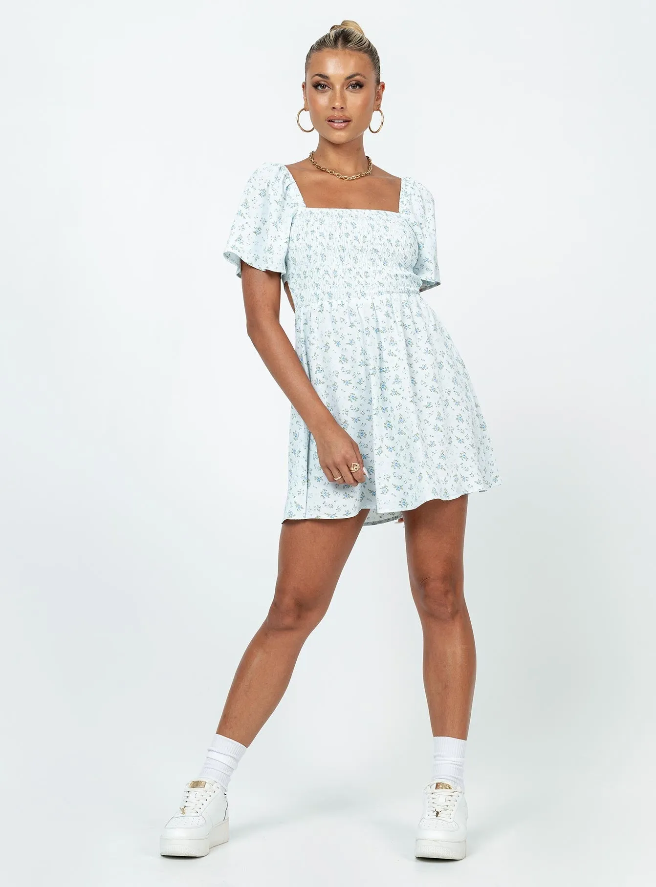 Weekend Favorite Summer Nights Mini Dress Blue Floral