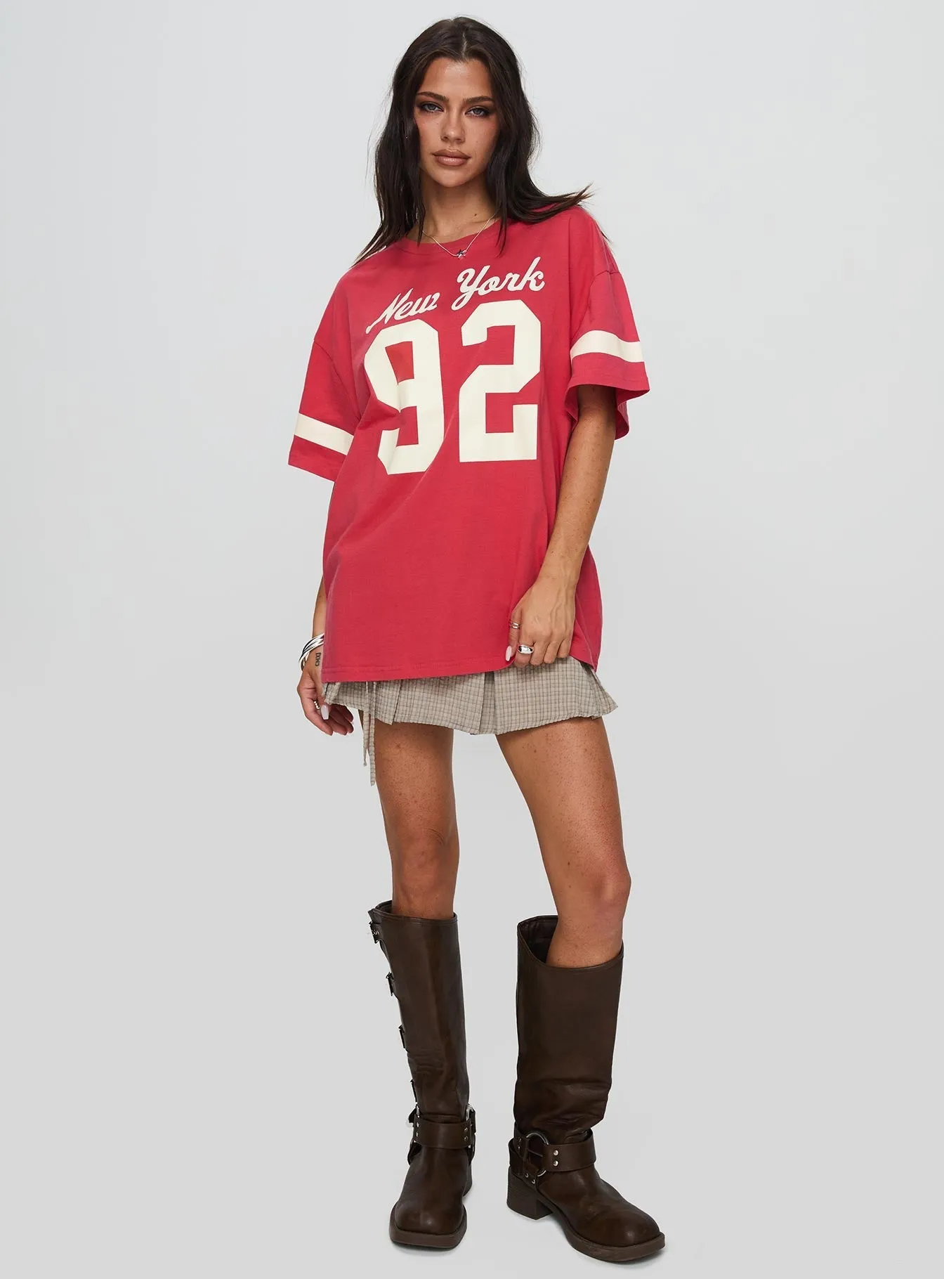 New York 95 Oversized Tee Red Perfect for Layering
