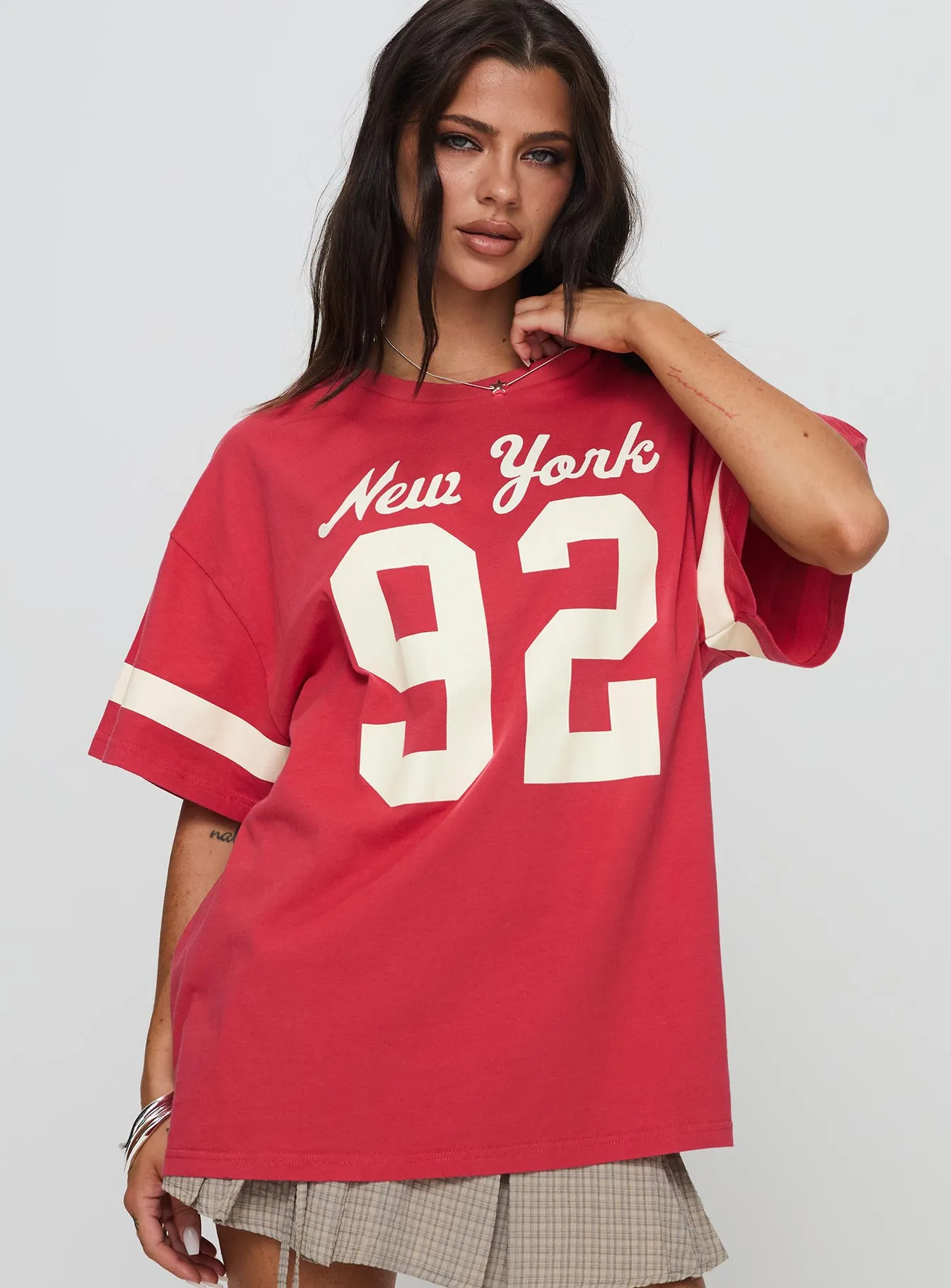 New York 95 Oversized Tee Red Easy Care Material Effortless Vibe