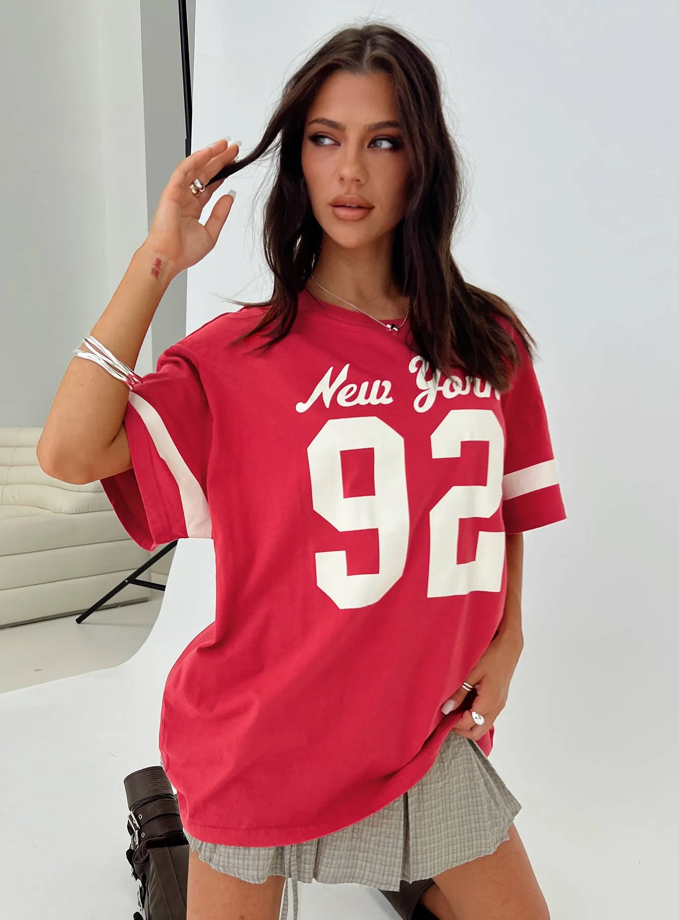 Collared formality Chic Vibe New York 95 Oversized Tee Red