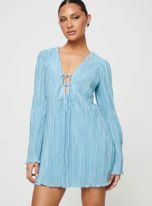 Malop Long Sleeve Mini Dress Blue Modern Lines Chic Fit